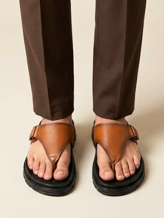 Men's Tan Thong-Strap Sandals