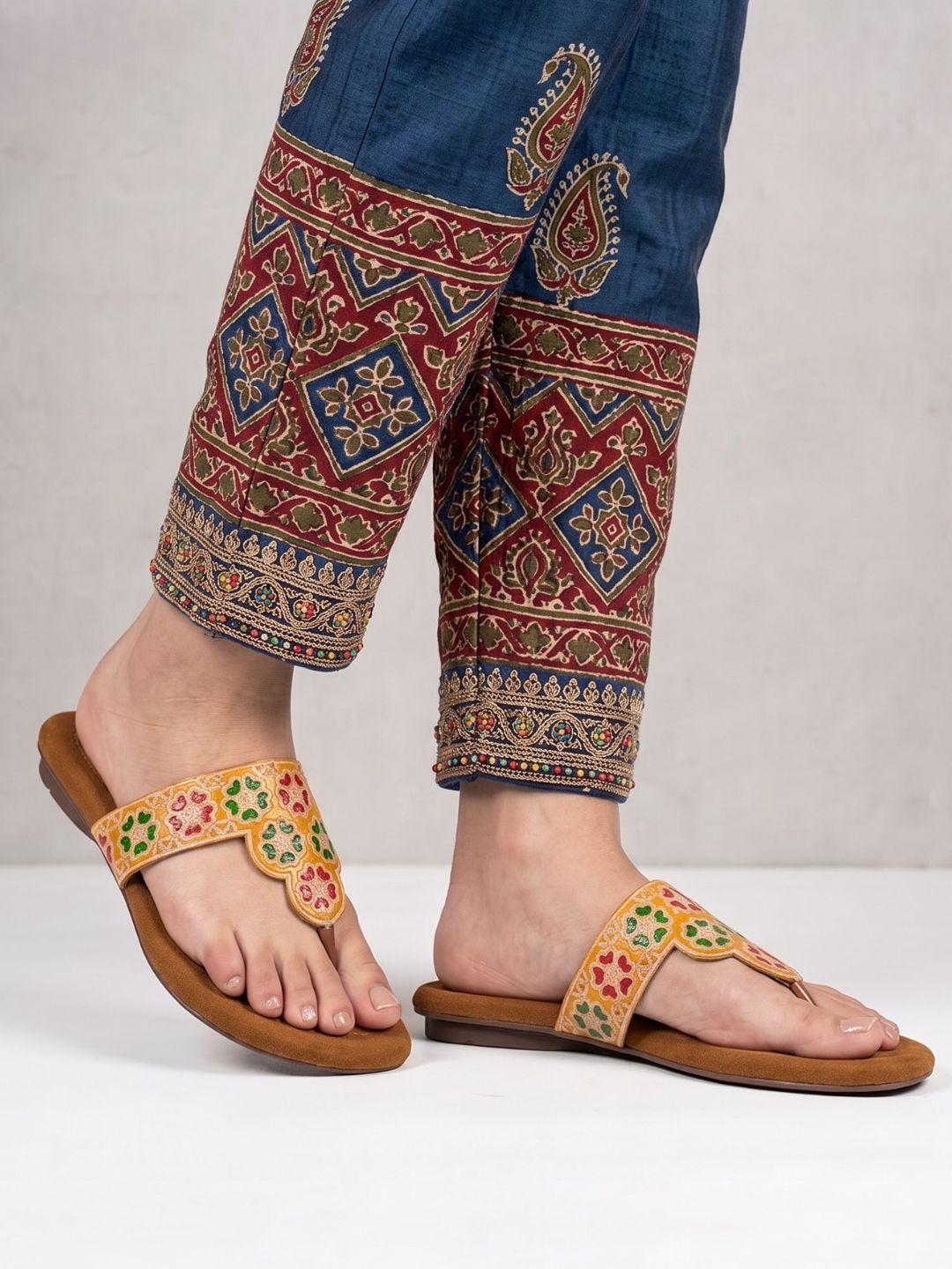 Beige Ethnic Slip-On Sandals