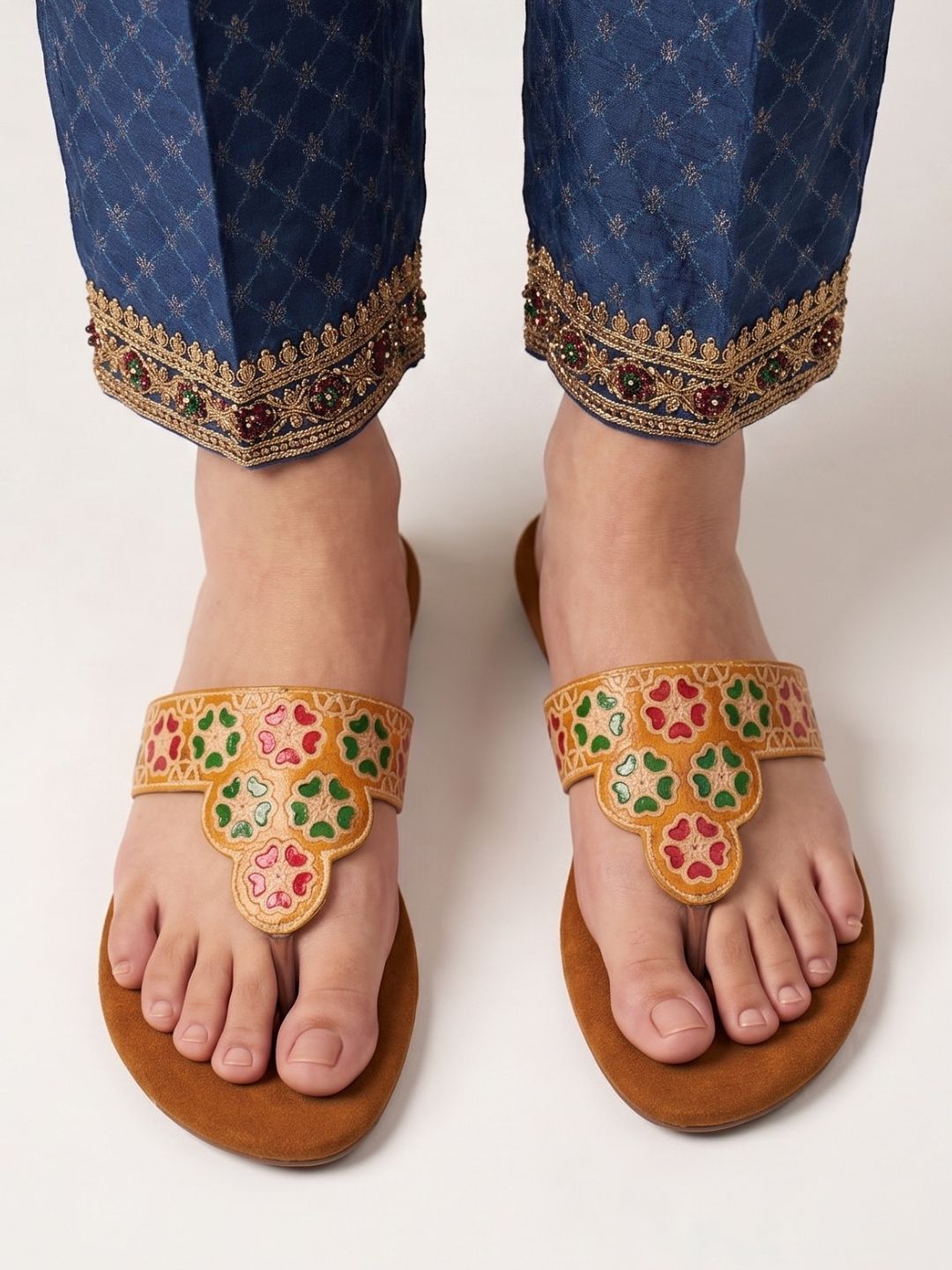 Beige Ethnic Slip-On Sandals