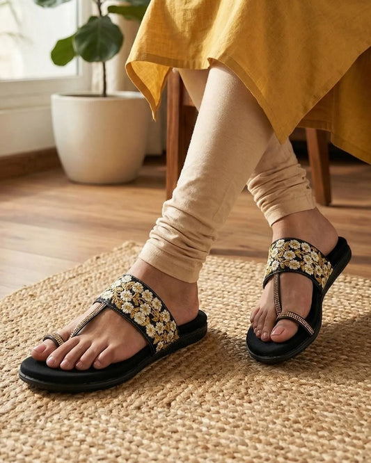 Black ehnic comfort sandals