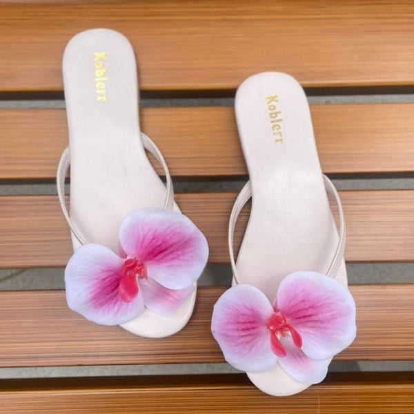 New Beige Orchid Floral Flats