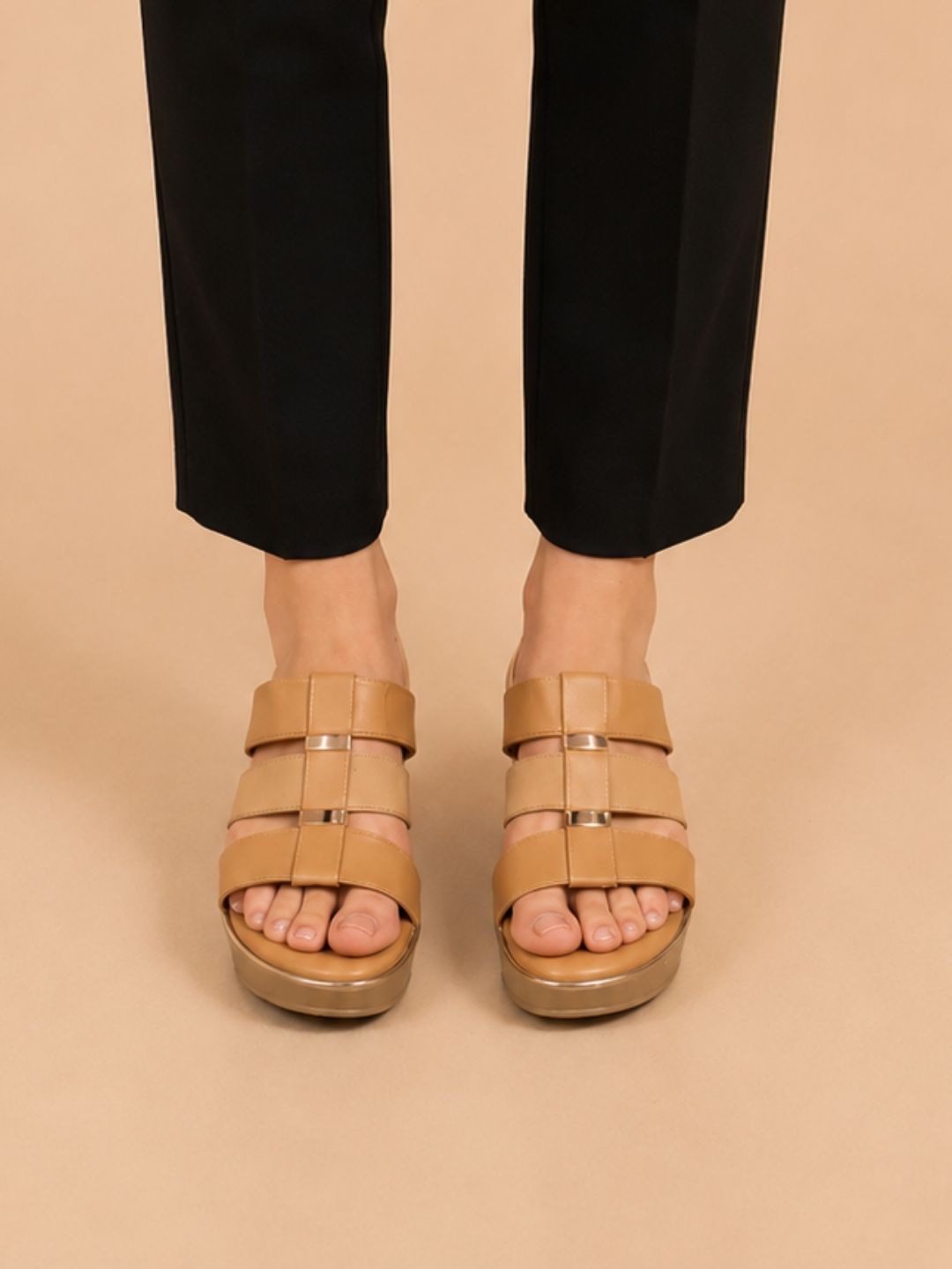 Beige Comfort Wedge Slip-On Sandals