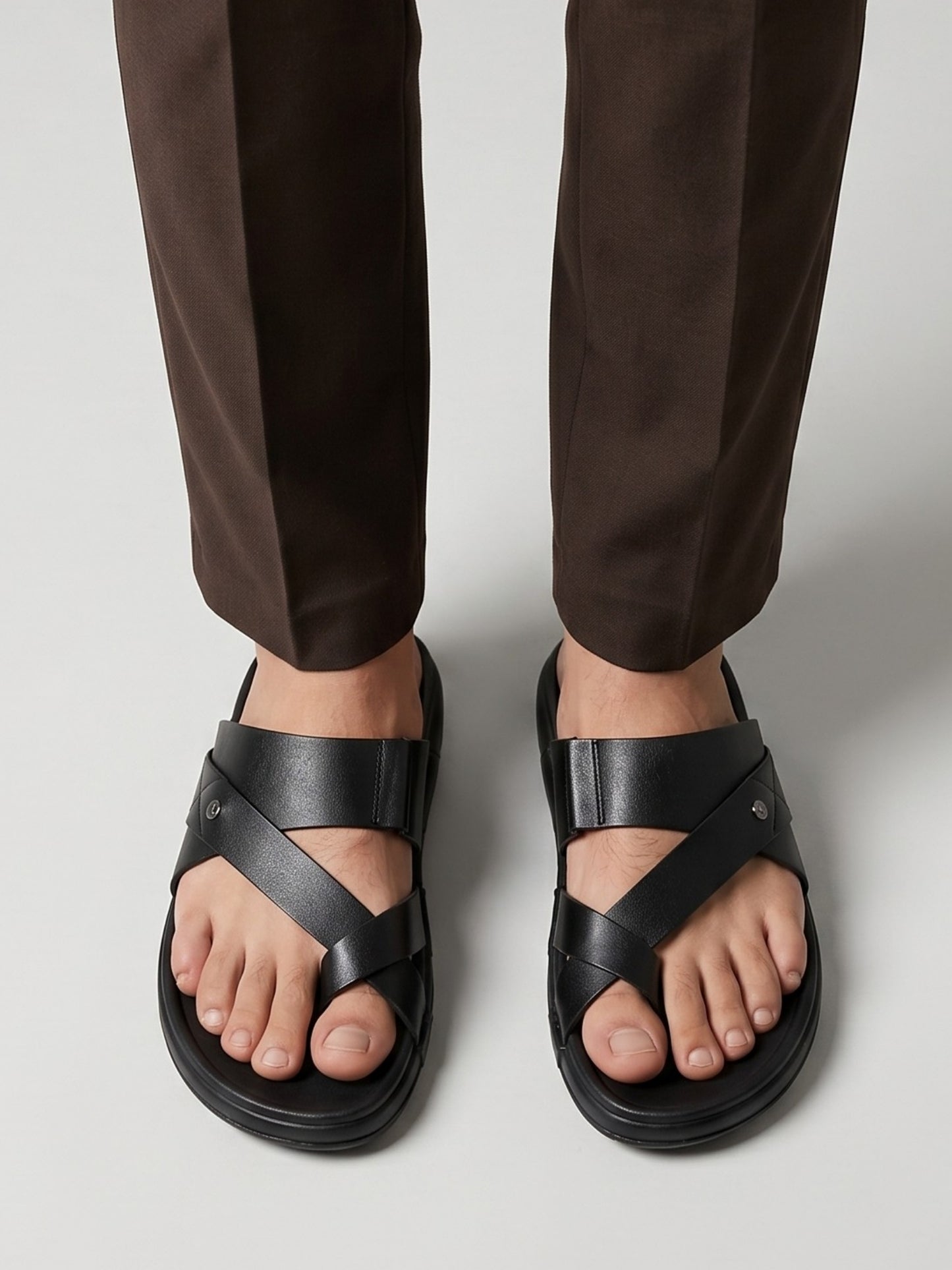 Men's Black Toe-Loop Sandals