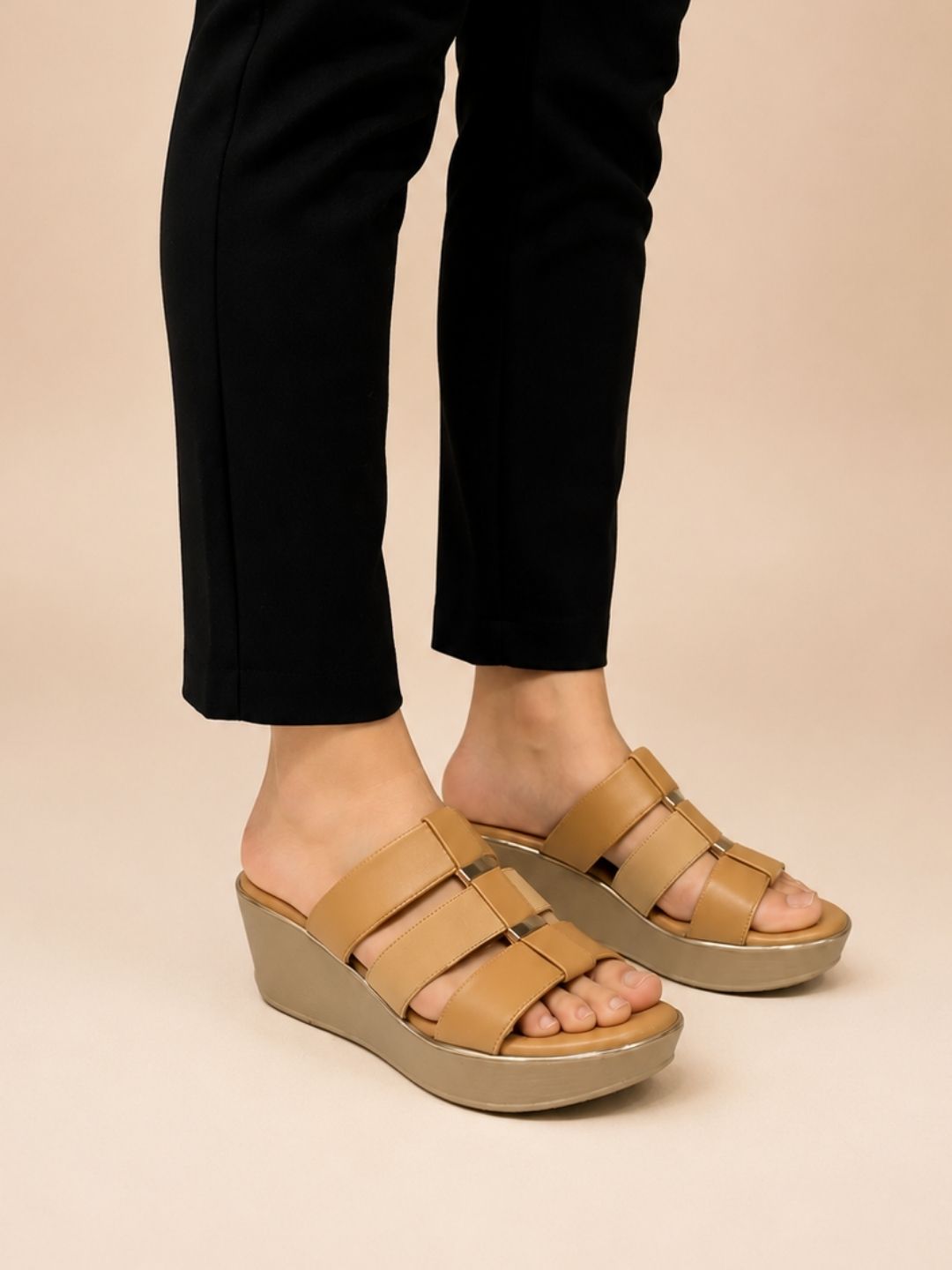 Beige Comfort Wedge Slip-On Sandals