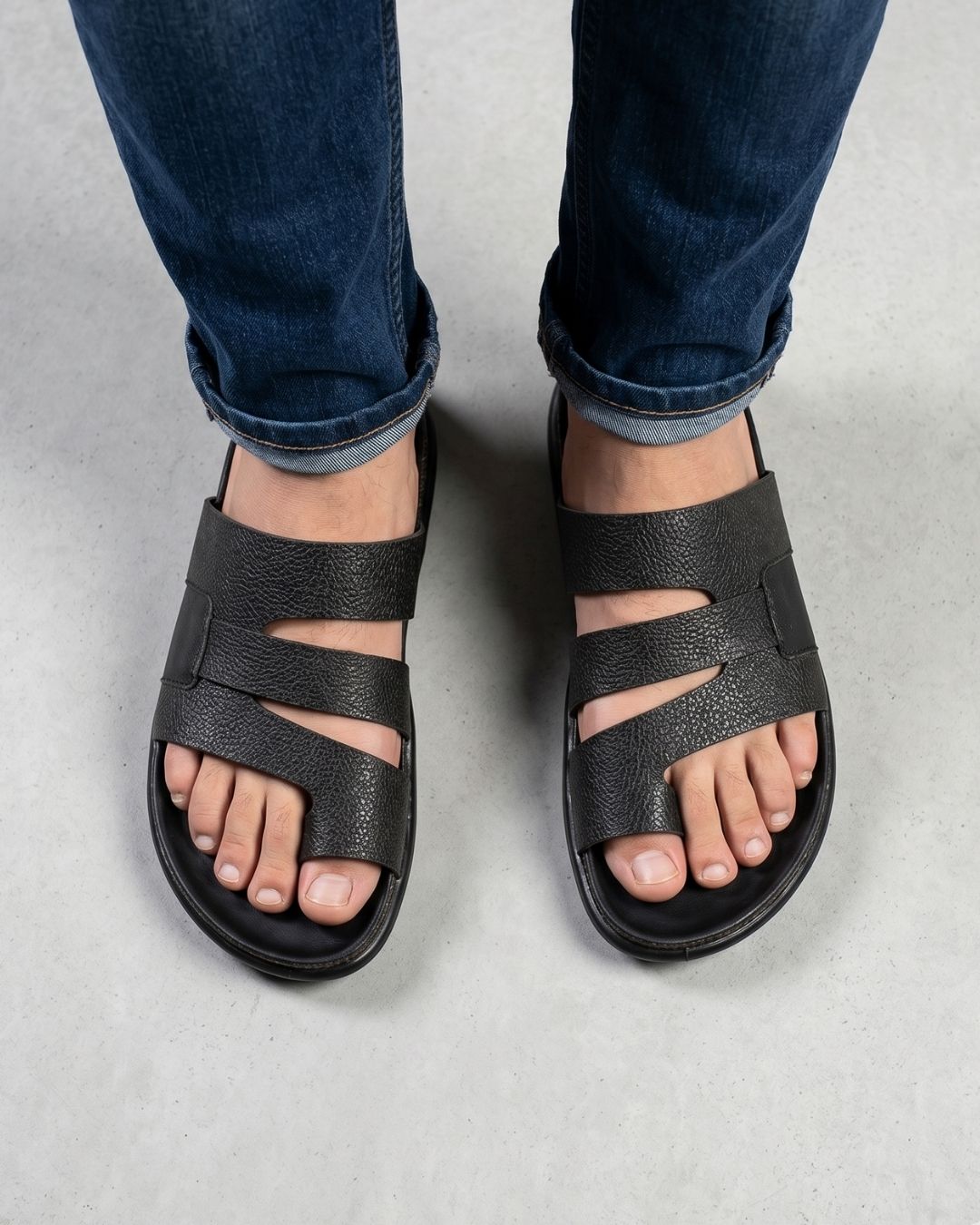 Black Comfort Leather Sandals