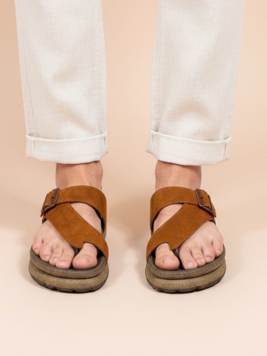 Tan Buckle Detailed Comfort Sandals