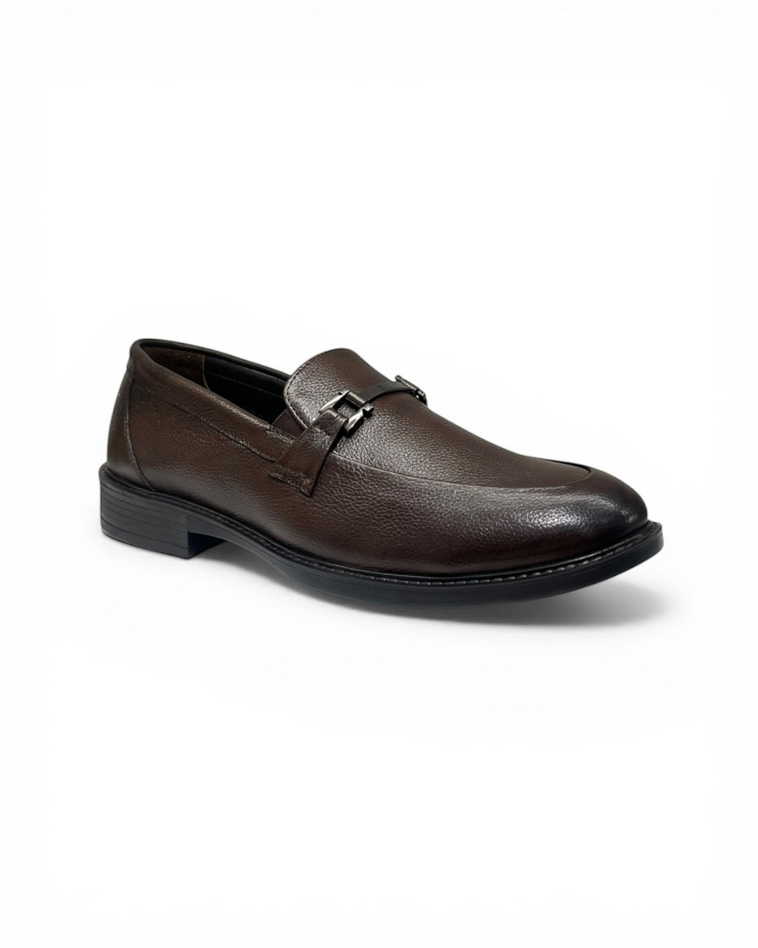Brown Solid Leather Formal Loafers