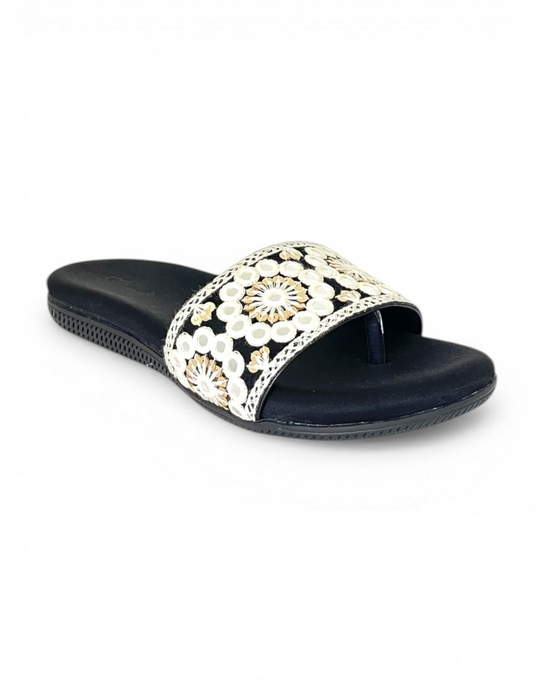 Black Embroidered Flats
