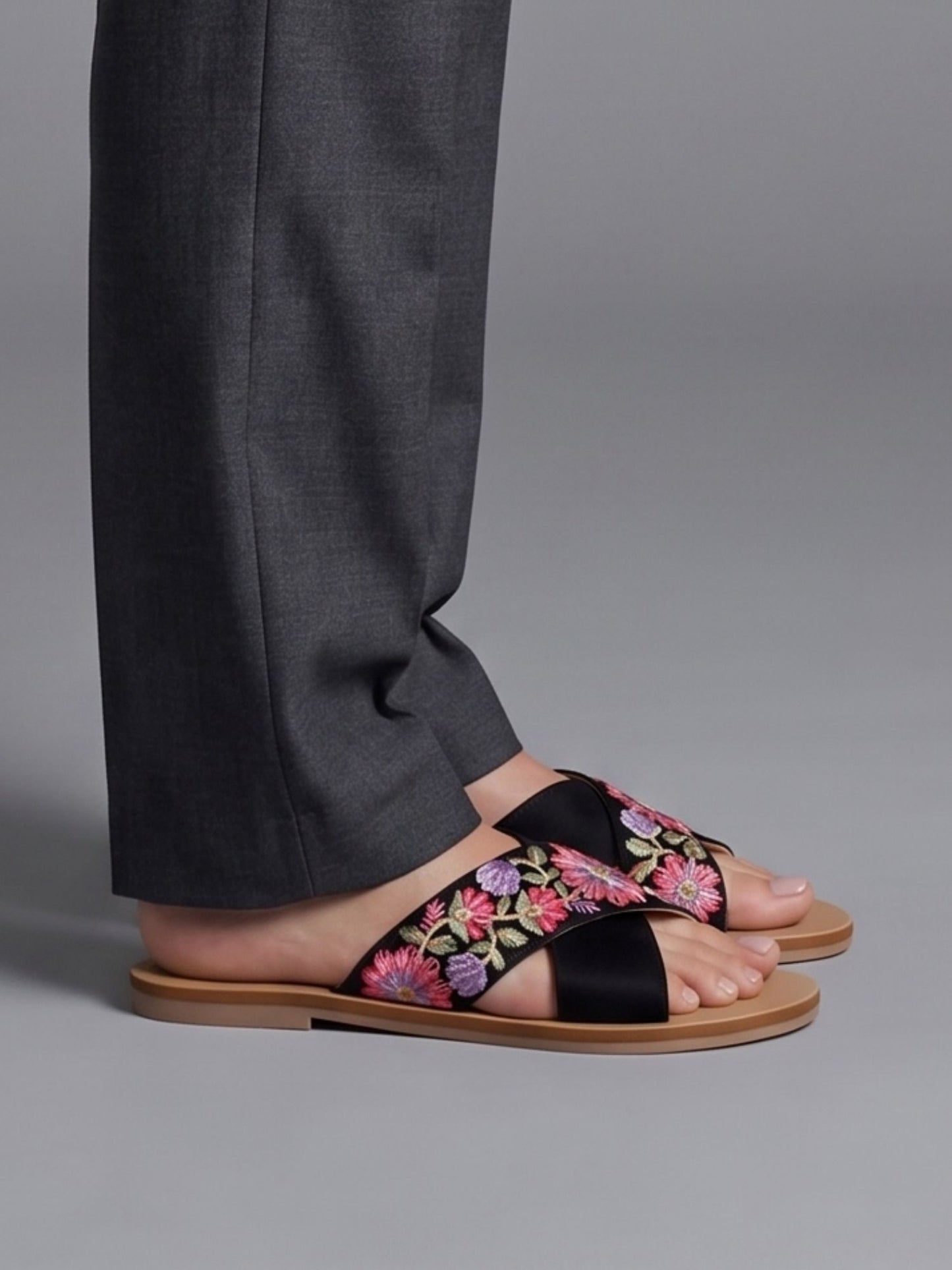 Black Embroidered Flats