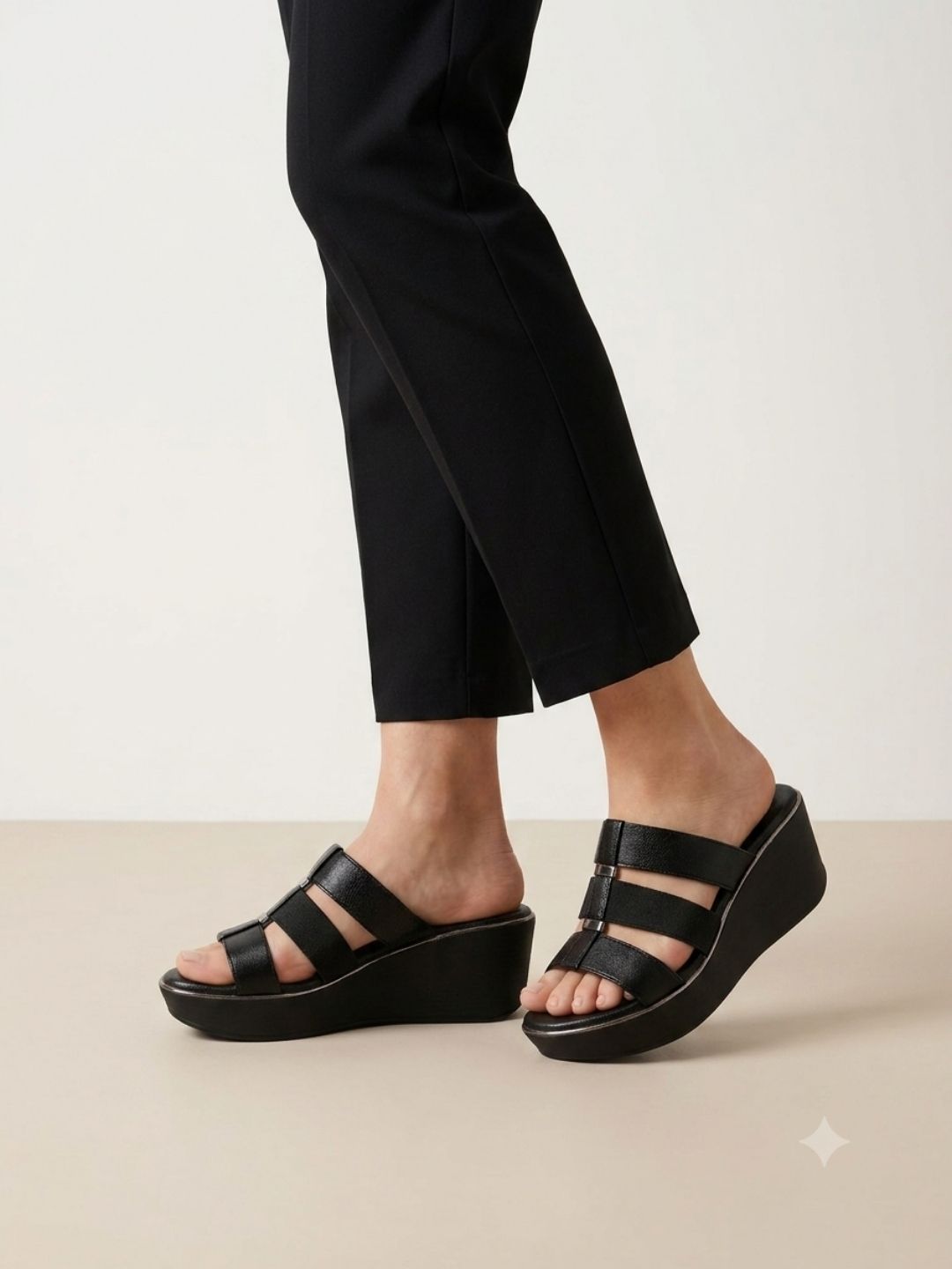 Black Comfort Wedge Slip-On Sandals