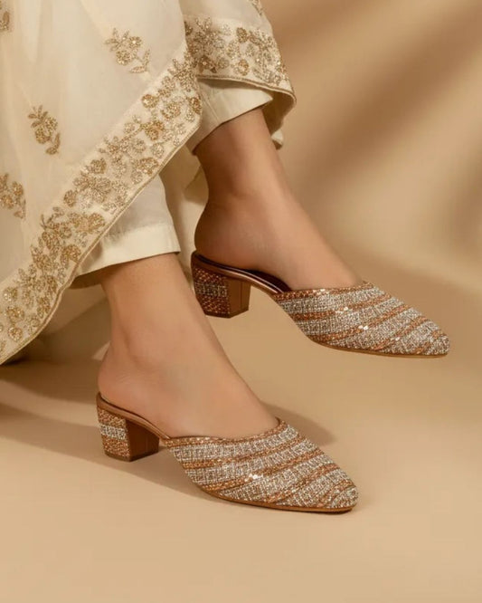 Rose Gold Embellished Ethnic Mules