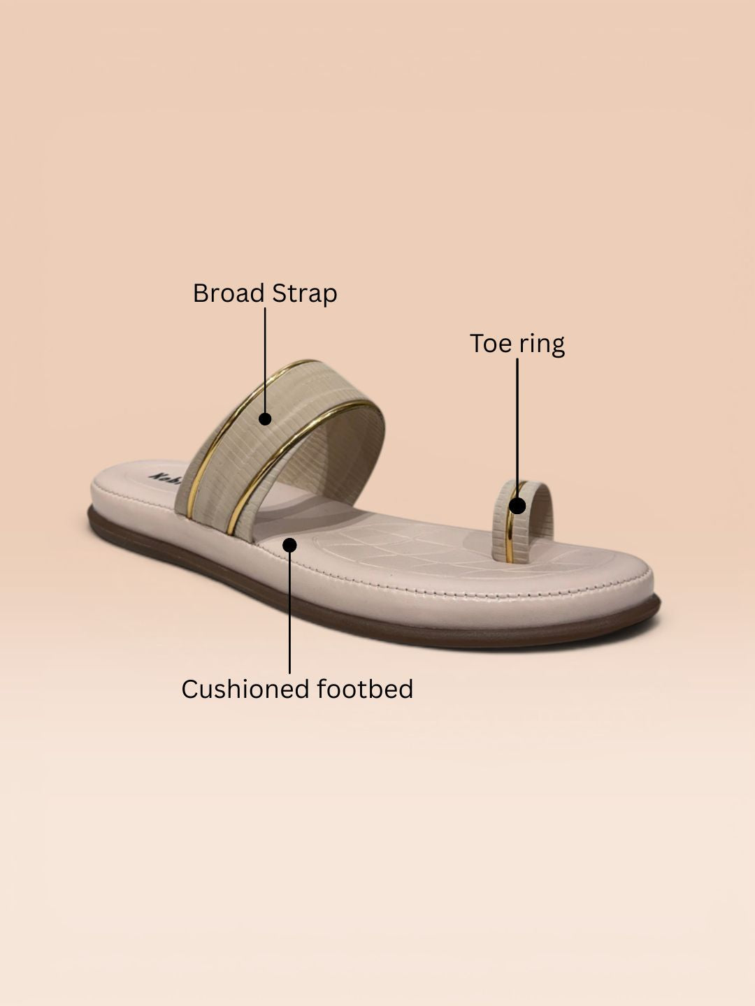Cream Toe-ring Casual Flats
