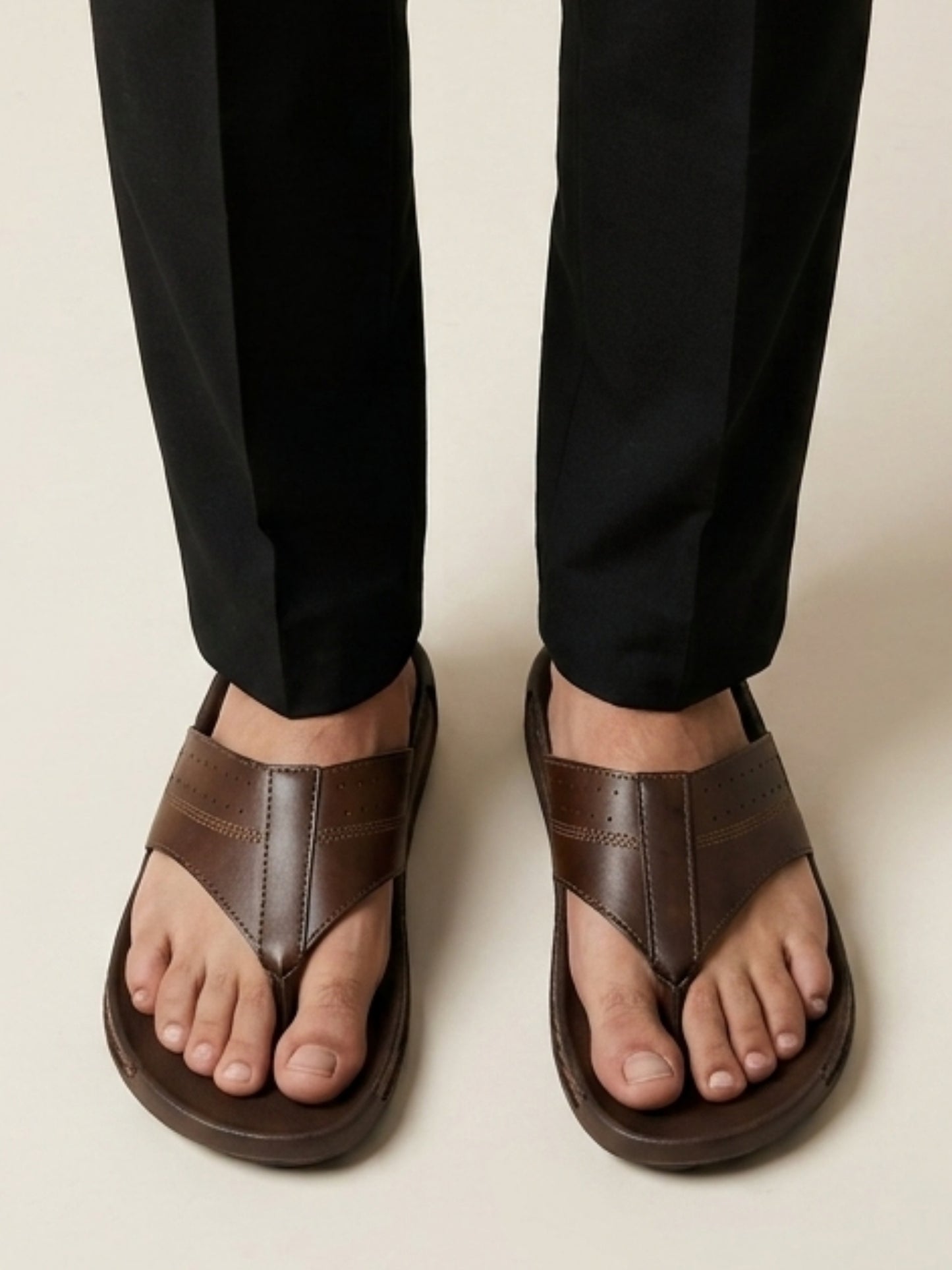 Men's Brown Thong-Strap Sandals