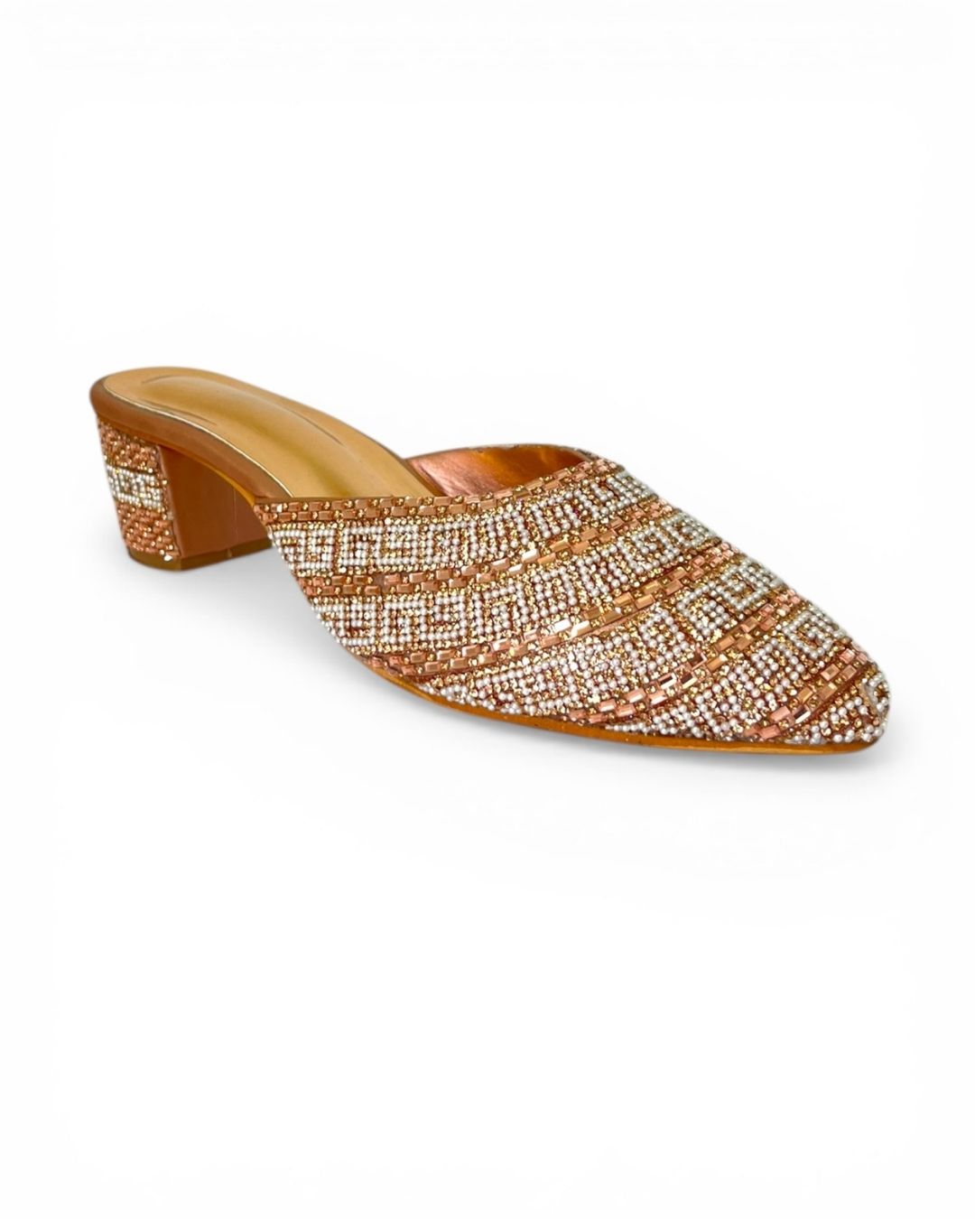 Rose Gold Embellished Ethnic Mules