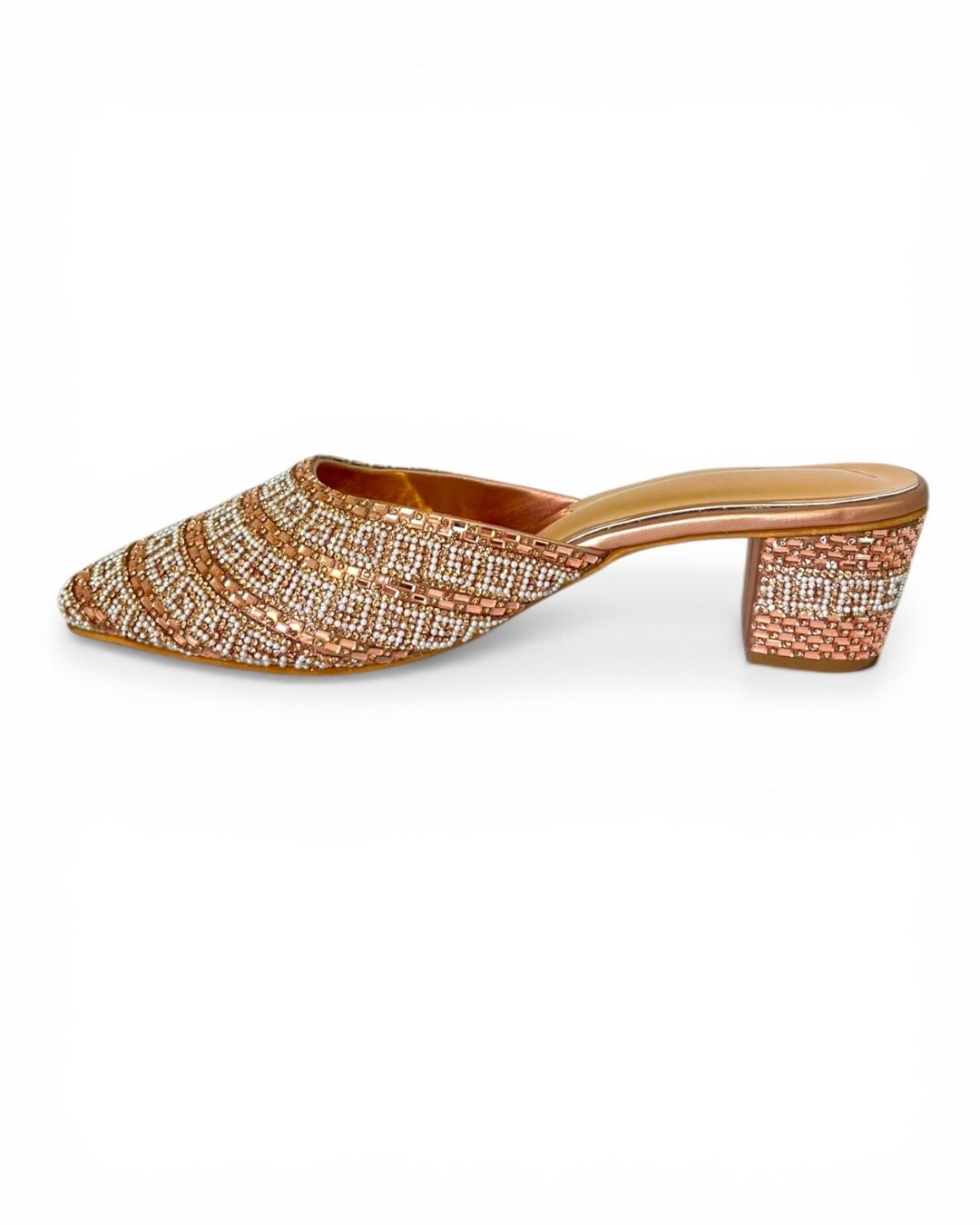 Rose Gold Embellished Ethnic Mules