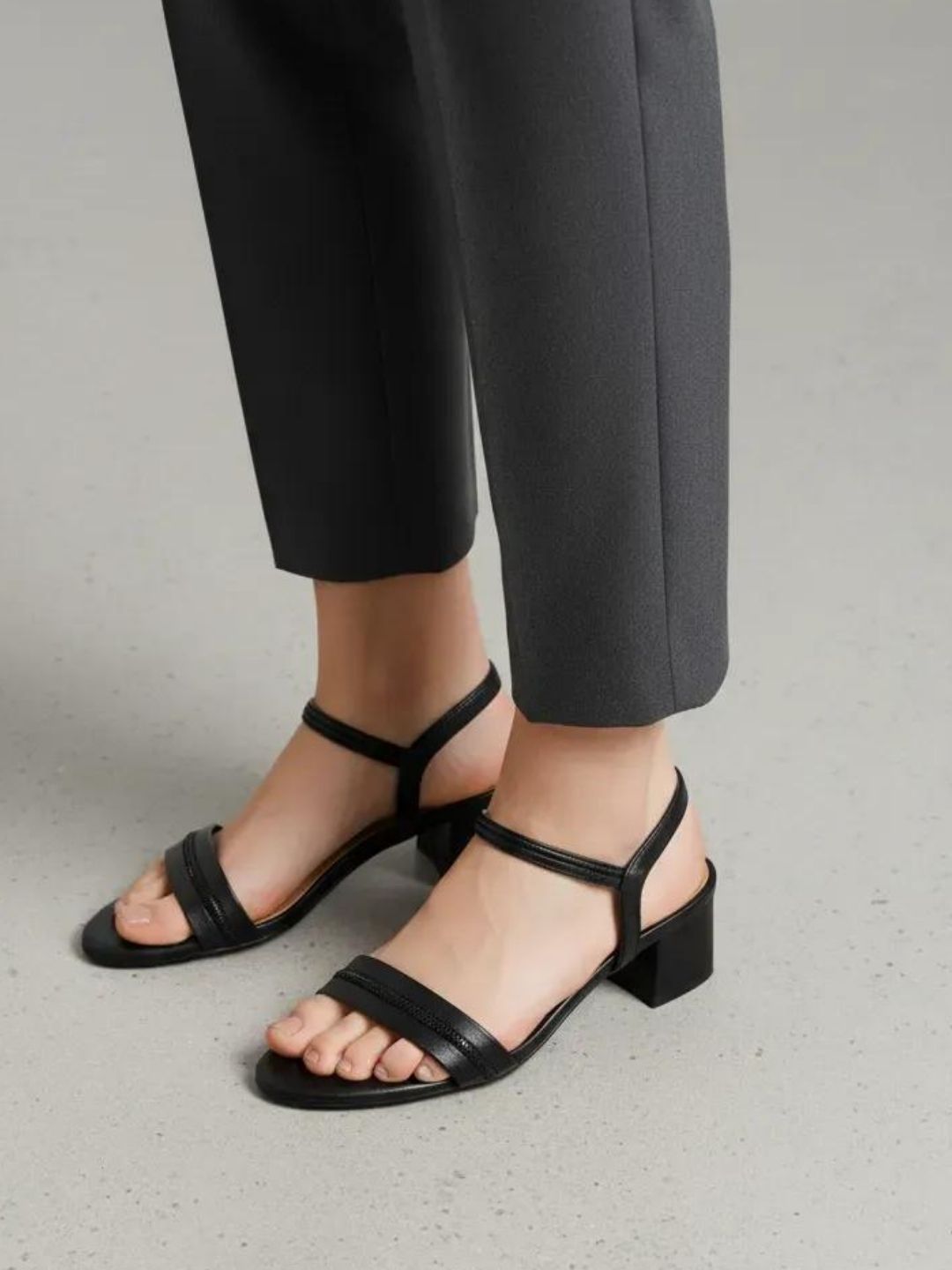 Black Casual Block Heel Sandals