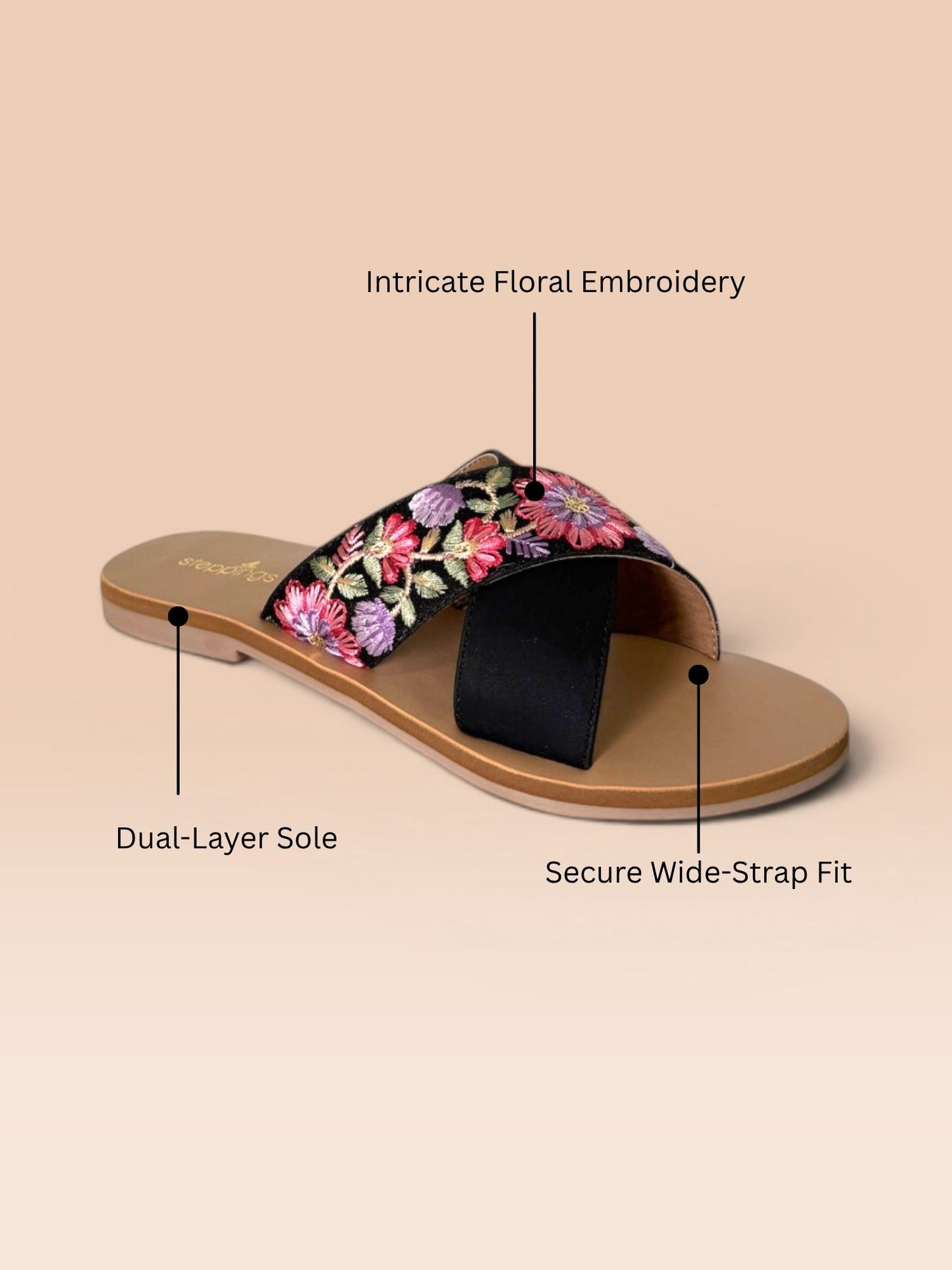 Black Embroidered Flats