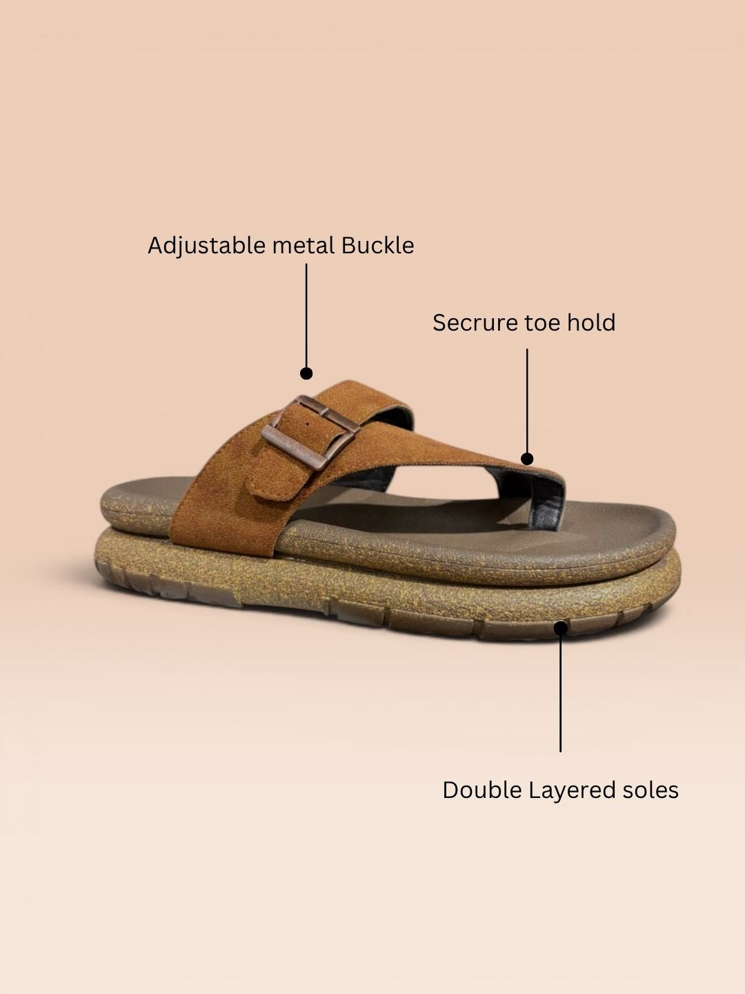 Tan Buckle Detailed Comfort Sandals