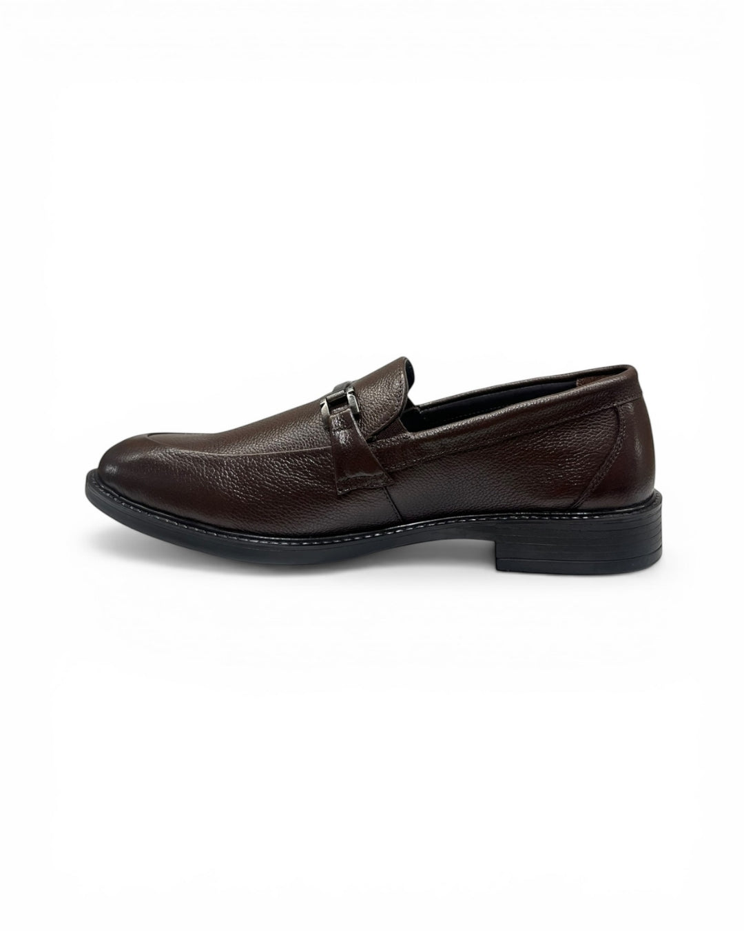 Brown Solid Leather Formal Loafers