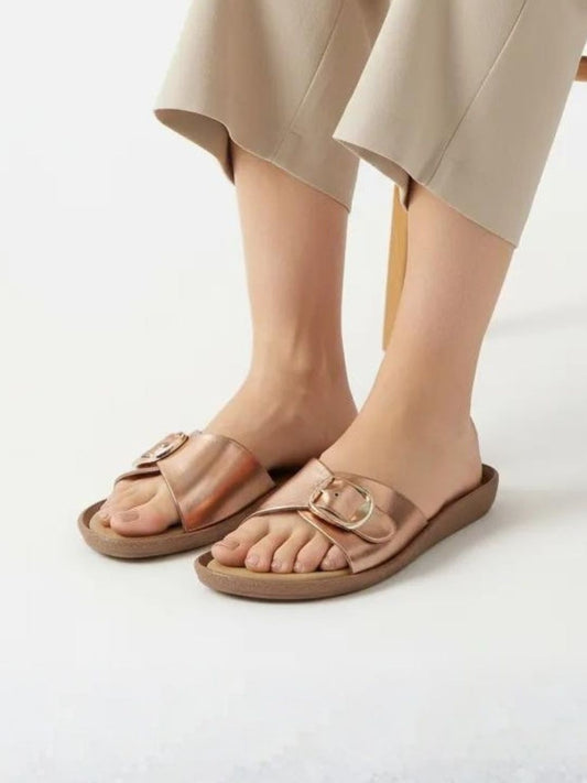 Rosegold Slides Buckle Sandals