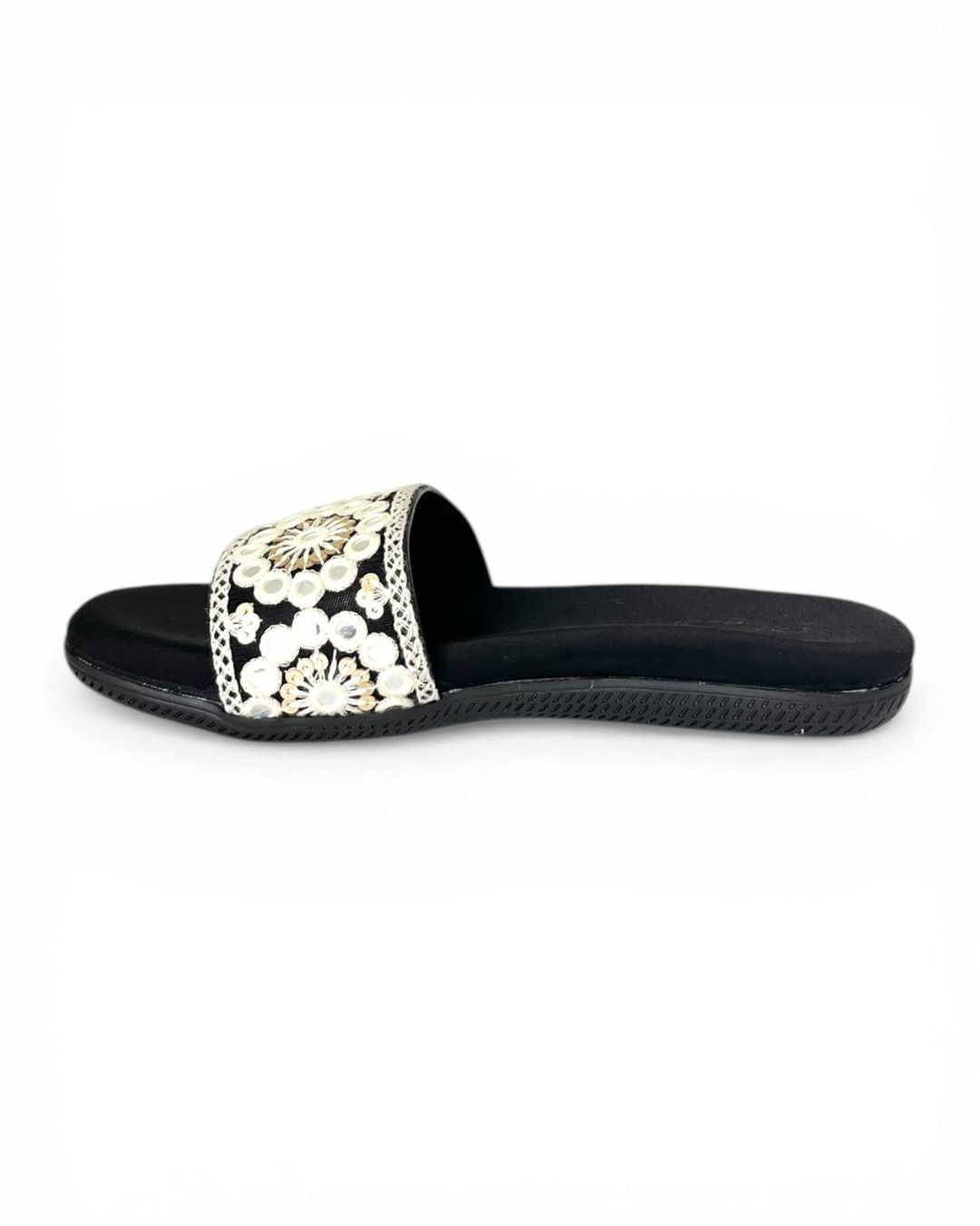 Black Embroidered Flats