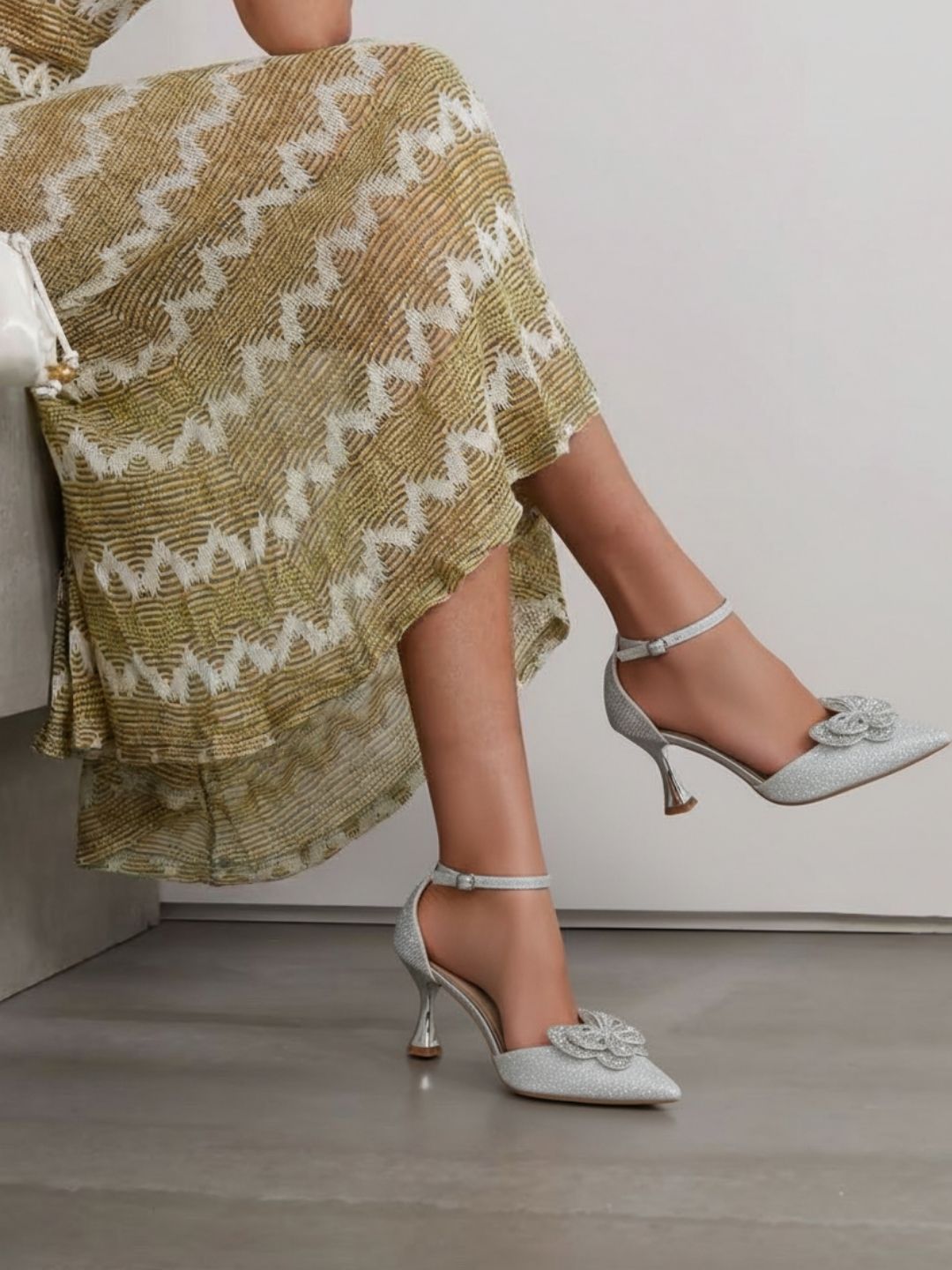 Silver Glittery Butterfly Heels