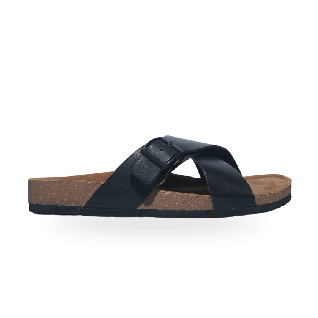 Black Buckle Cross Strap Sandals