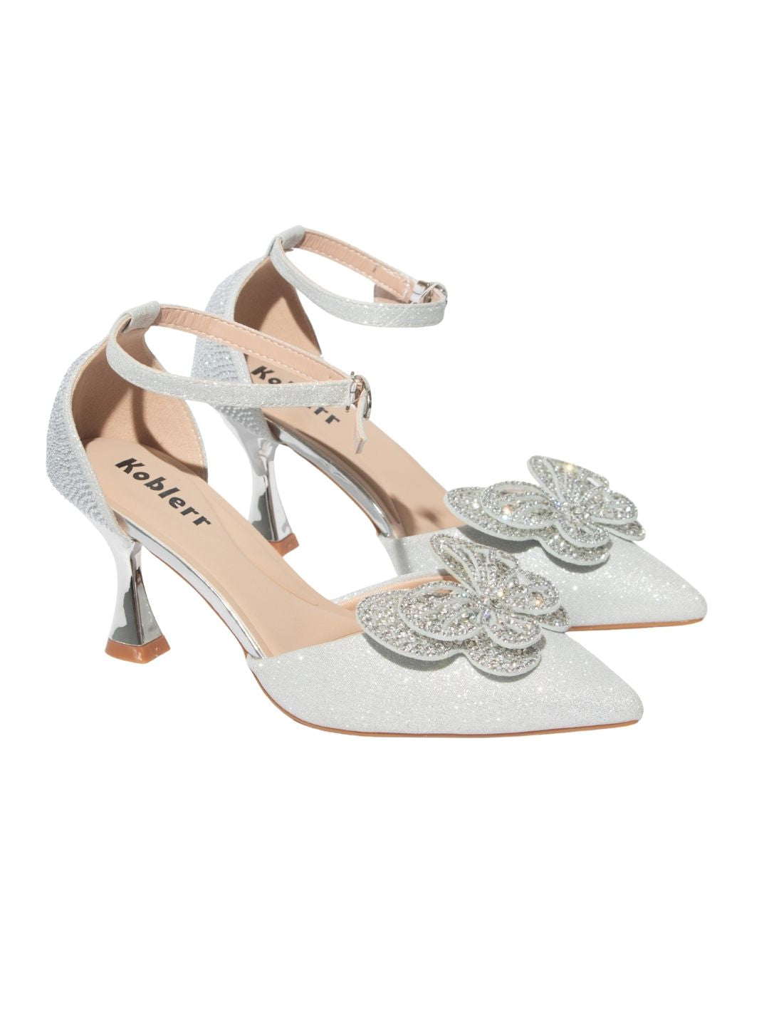 Silver Glittery Butterfly Heels