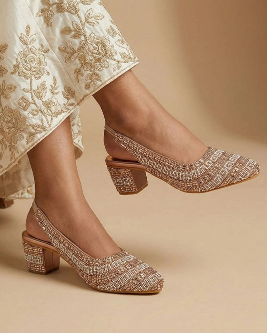 Rose Gold Embellished Block Heels