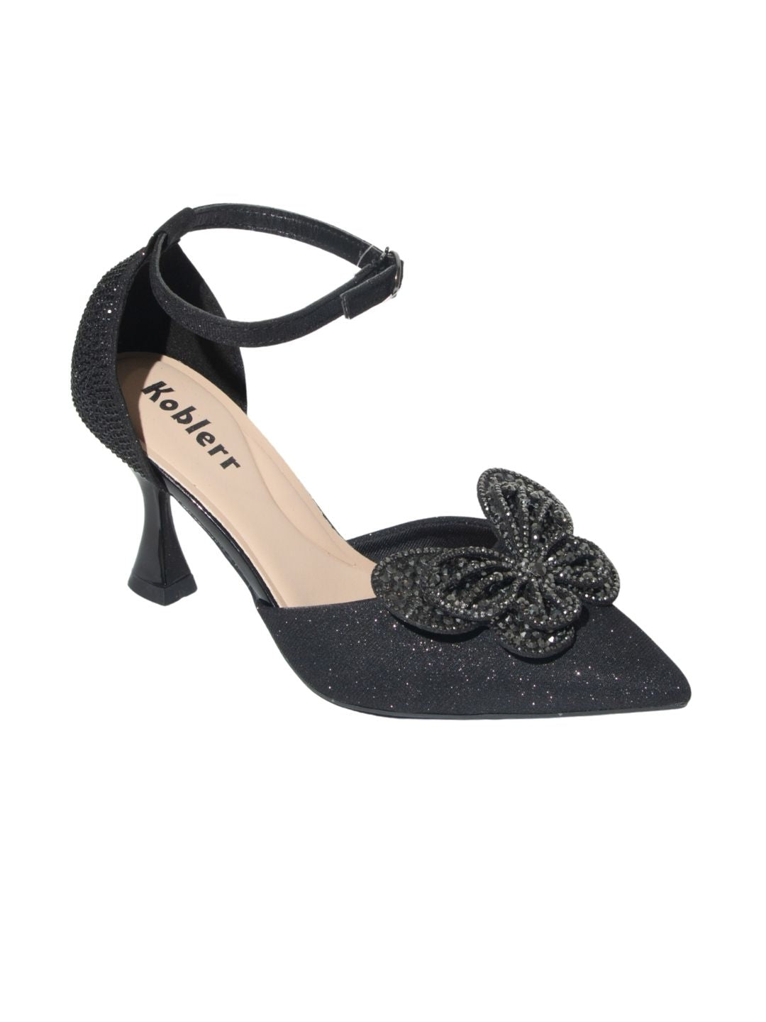 Black Glittery Butterfly Heels