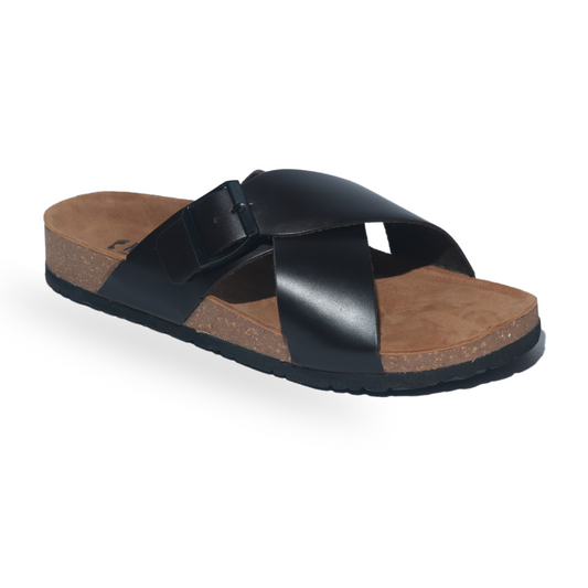 Brown Buckle Cross Strap Sandals