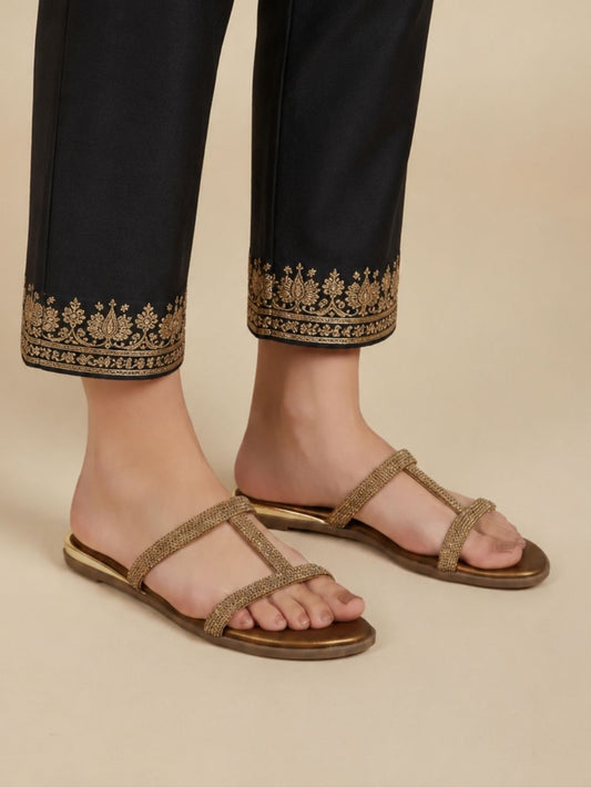 Tan Shimmer Flat Sandals