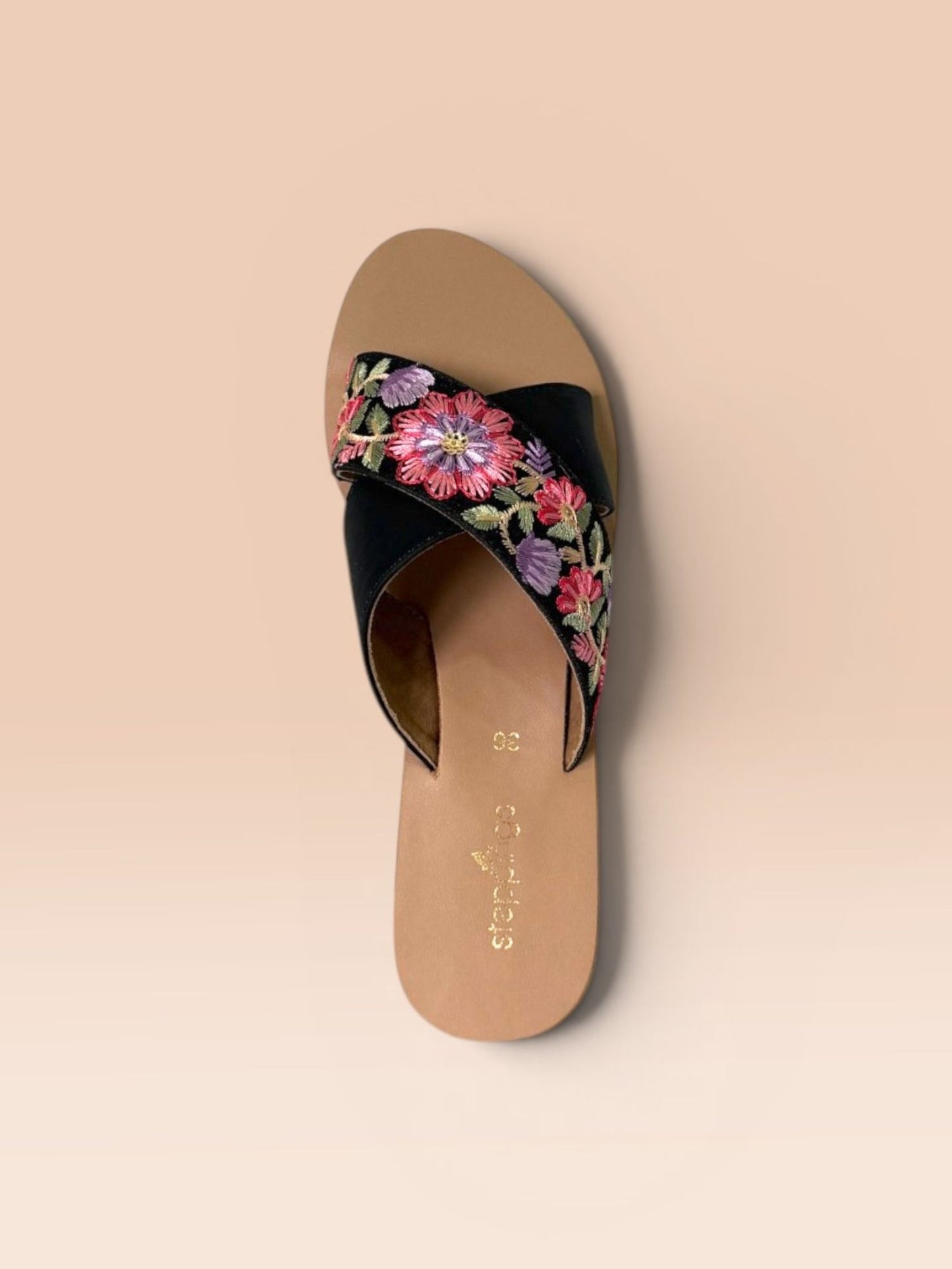 Black Embroidered Flats