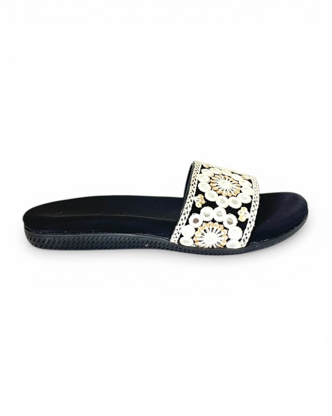 Black Embroidered Flats