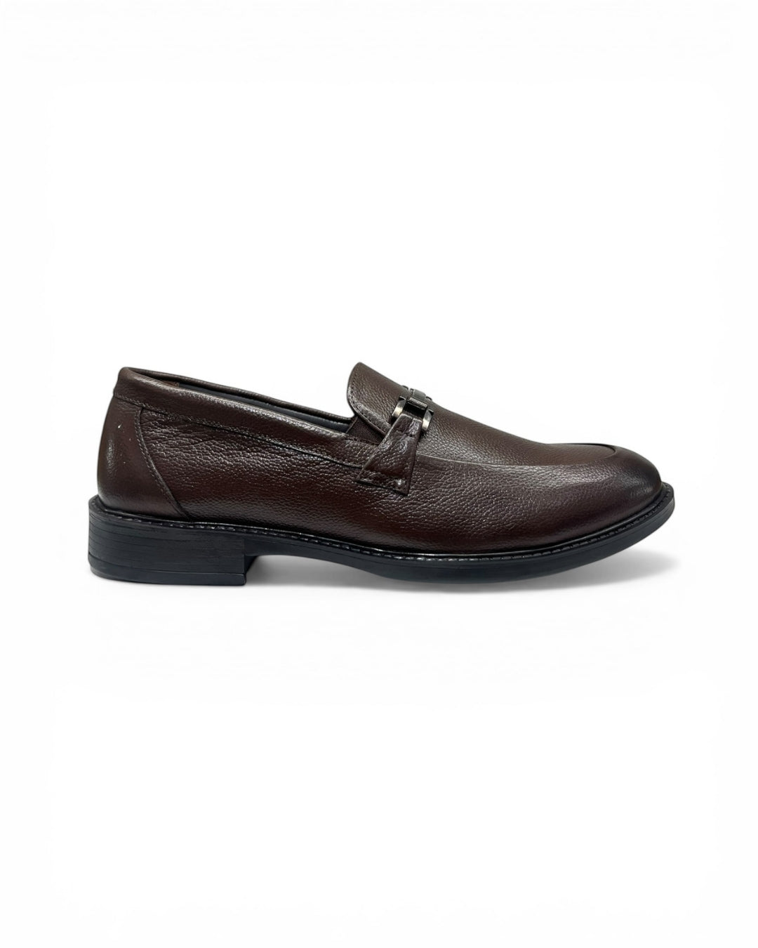 Brown Solid Leather Formal Loafers