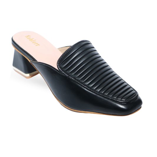 Black Flare Heel Mules