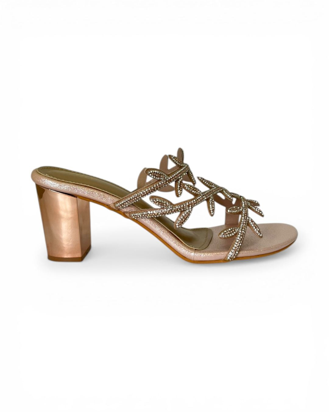 Rose Gold Embellished Block Heels