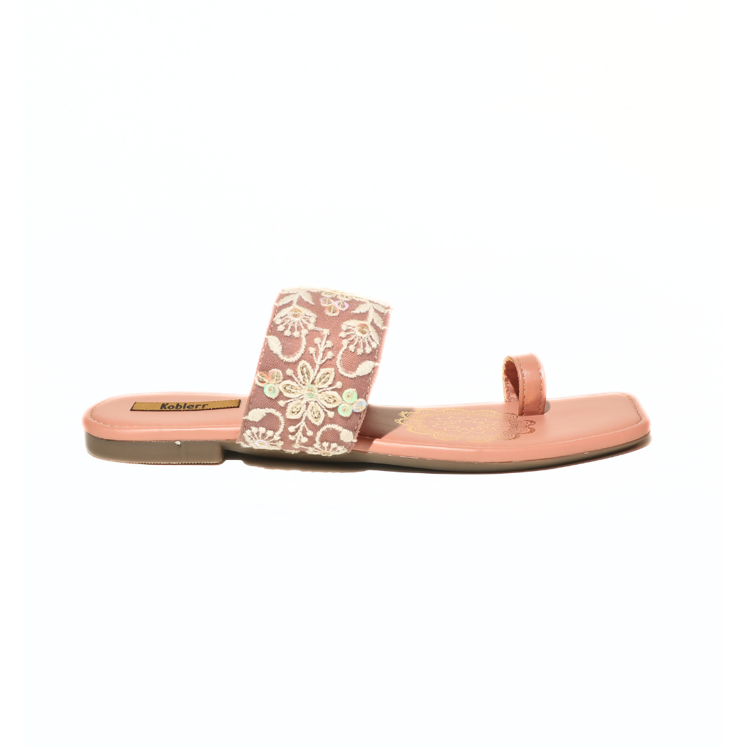 Women Pink Embroidered One Toe Flats