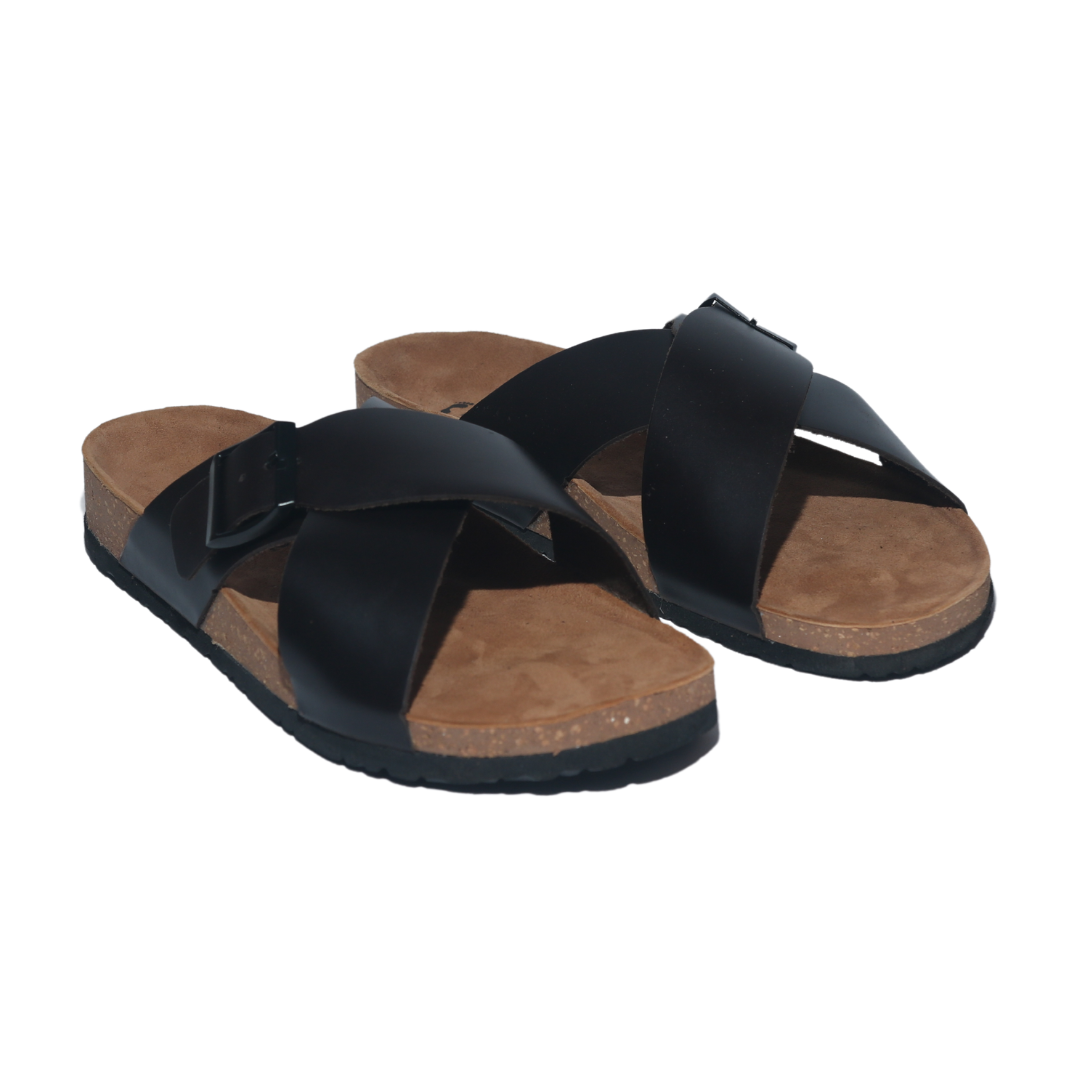 Brown Buckle Cross Strap Sandals