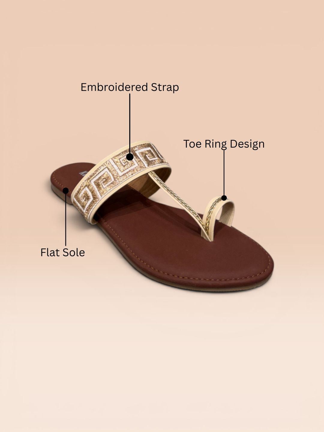 Beige Toe-ring Ethnic Flats