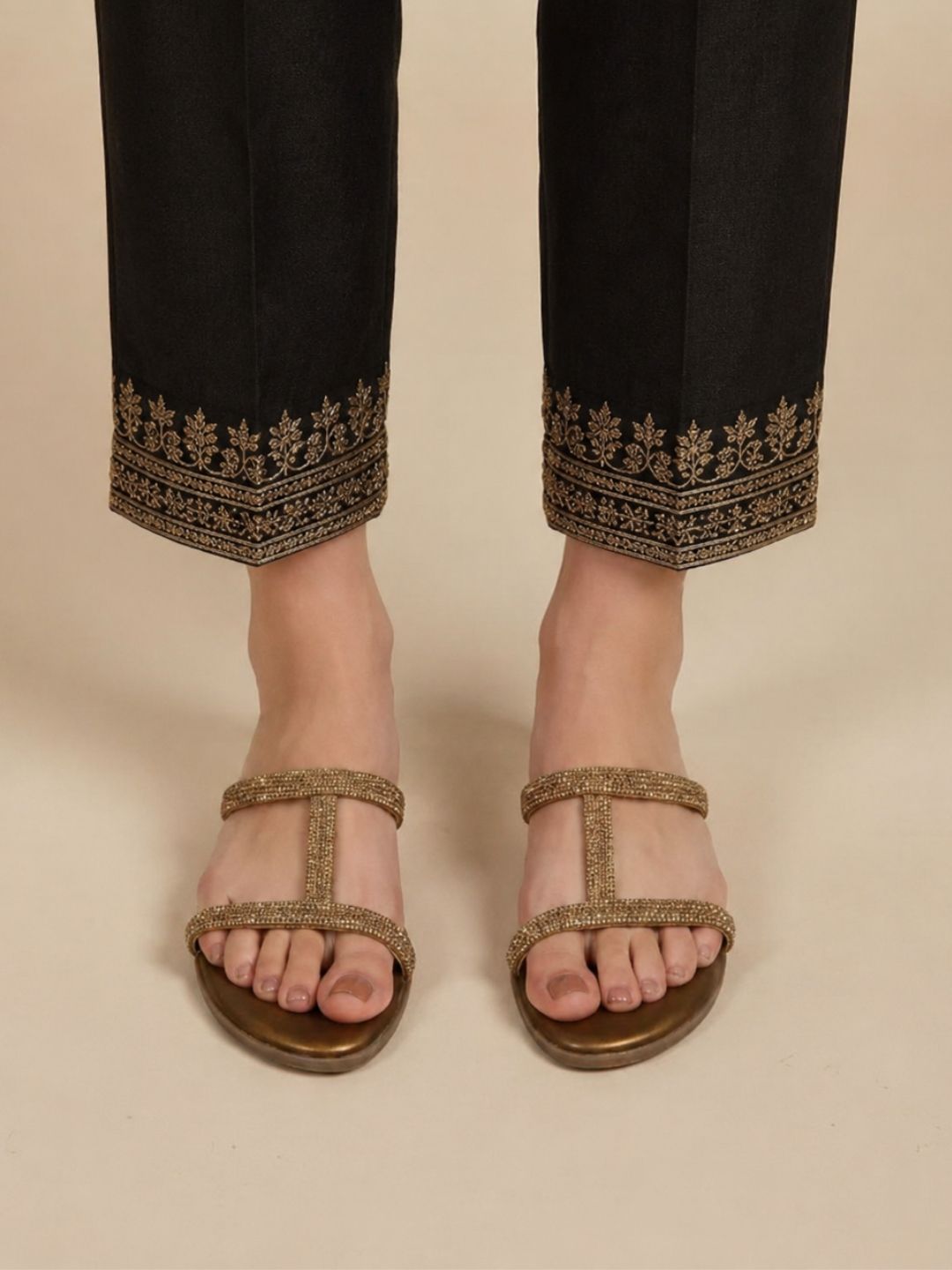 Tan Shimmer Flat Sandals