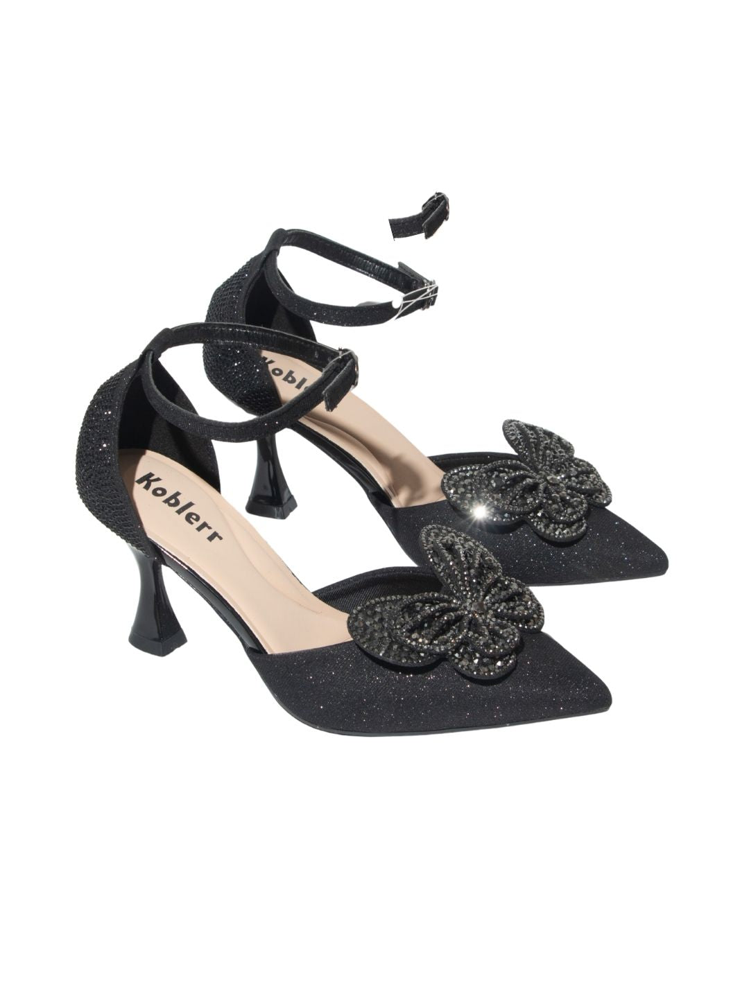 Black Glittery Butterfly Heels