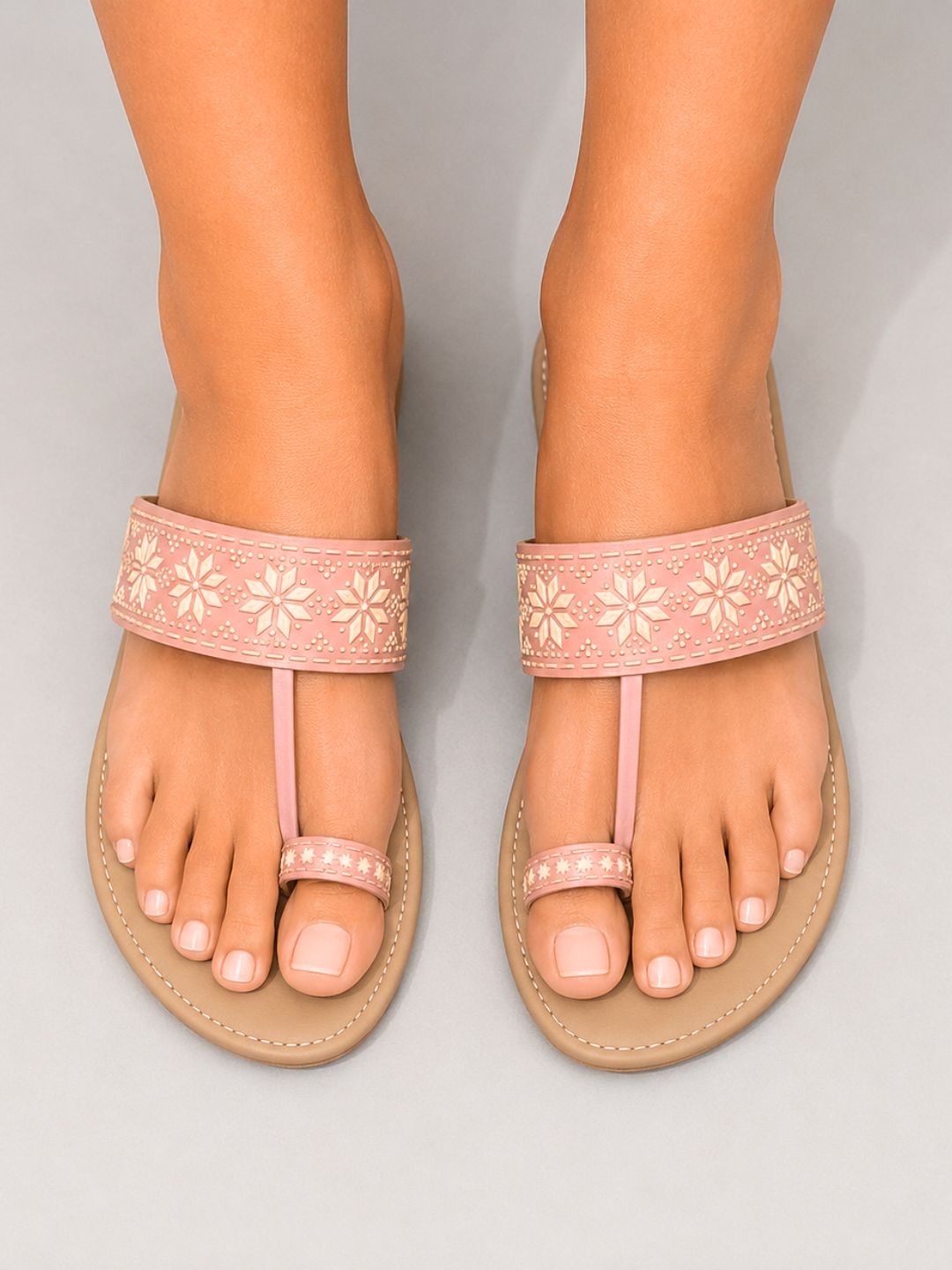 Peach Ethnic Toe-Ring Flats