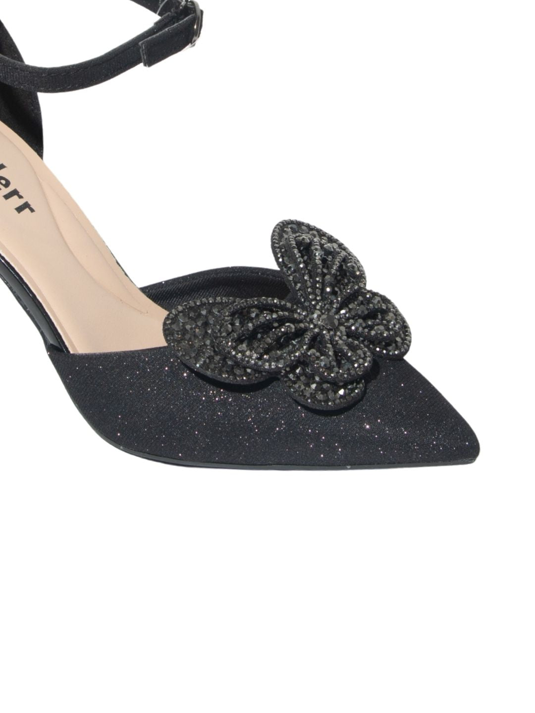 Black Glittery Butterfly Heels