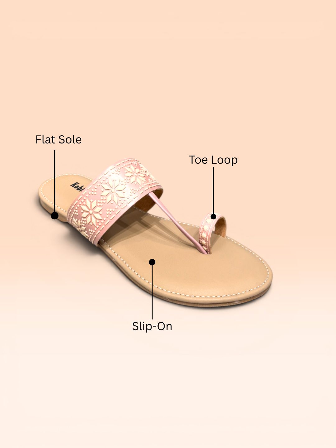 Peach Ethnic Toe-Ring Flats