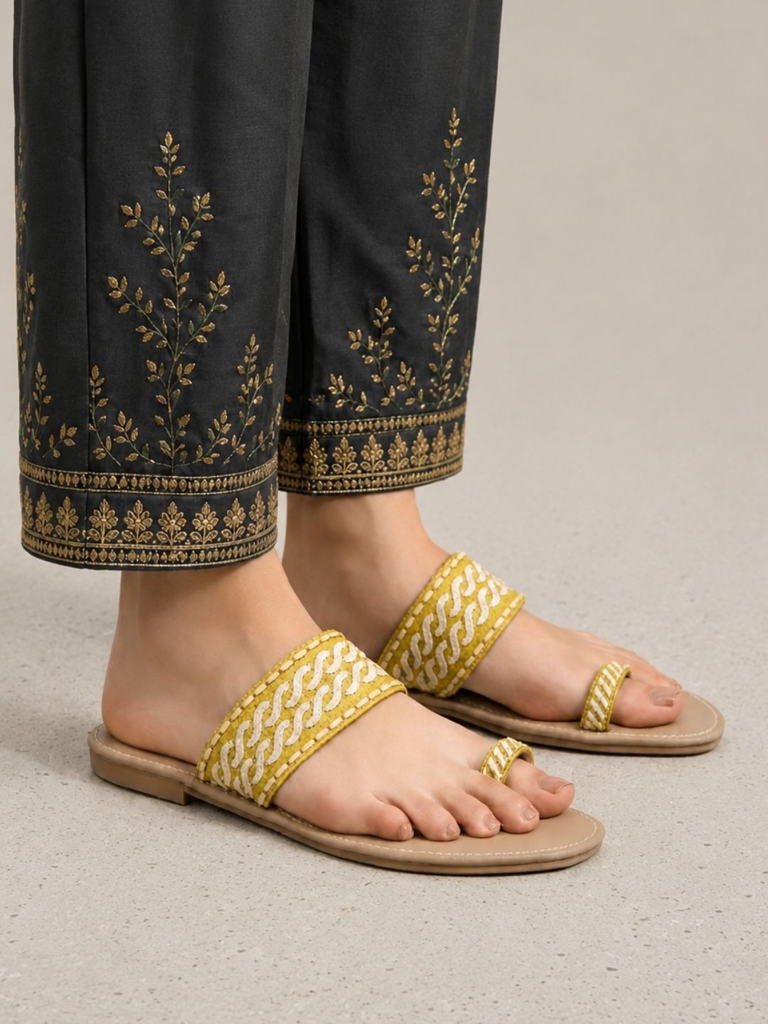Mustard Toe-Ring Casual Sandals