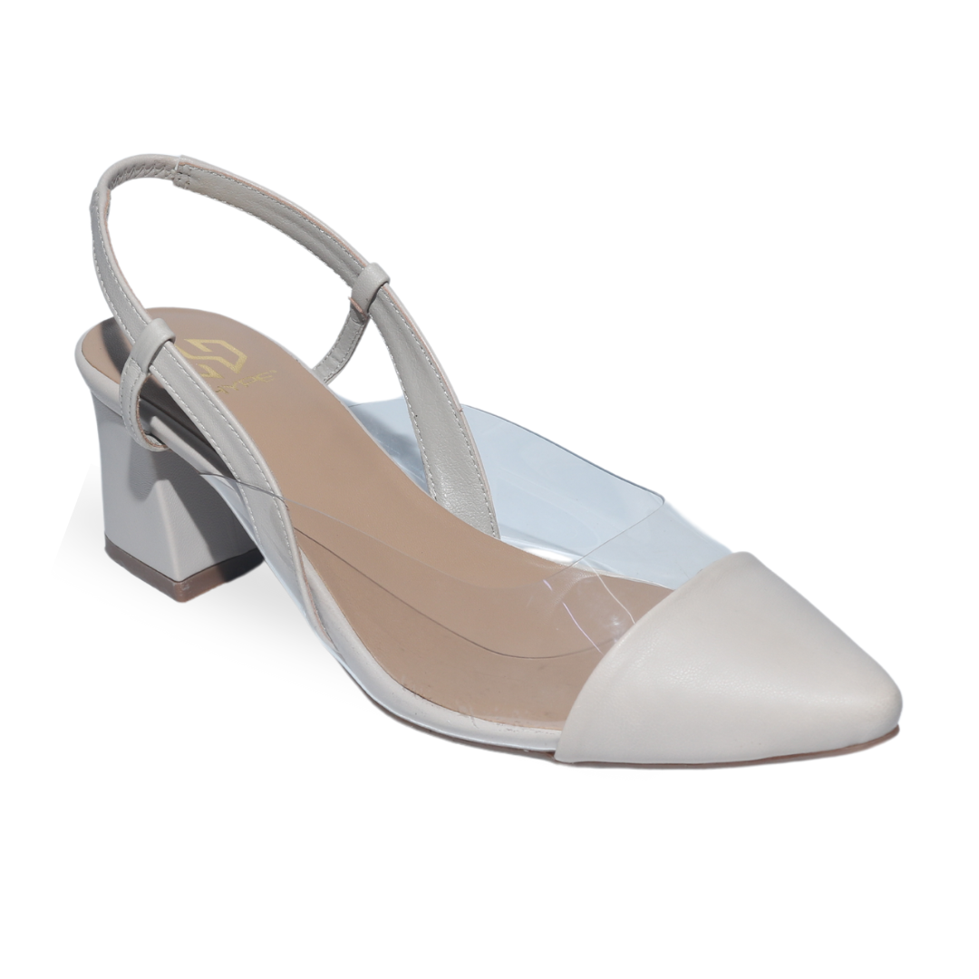 Ivory Transparent Slingback Block Heel