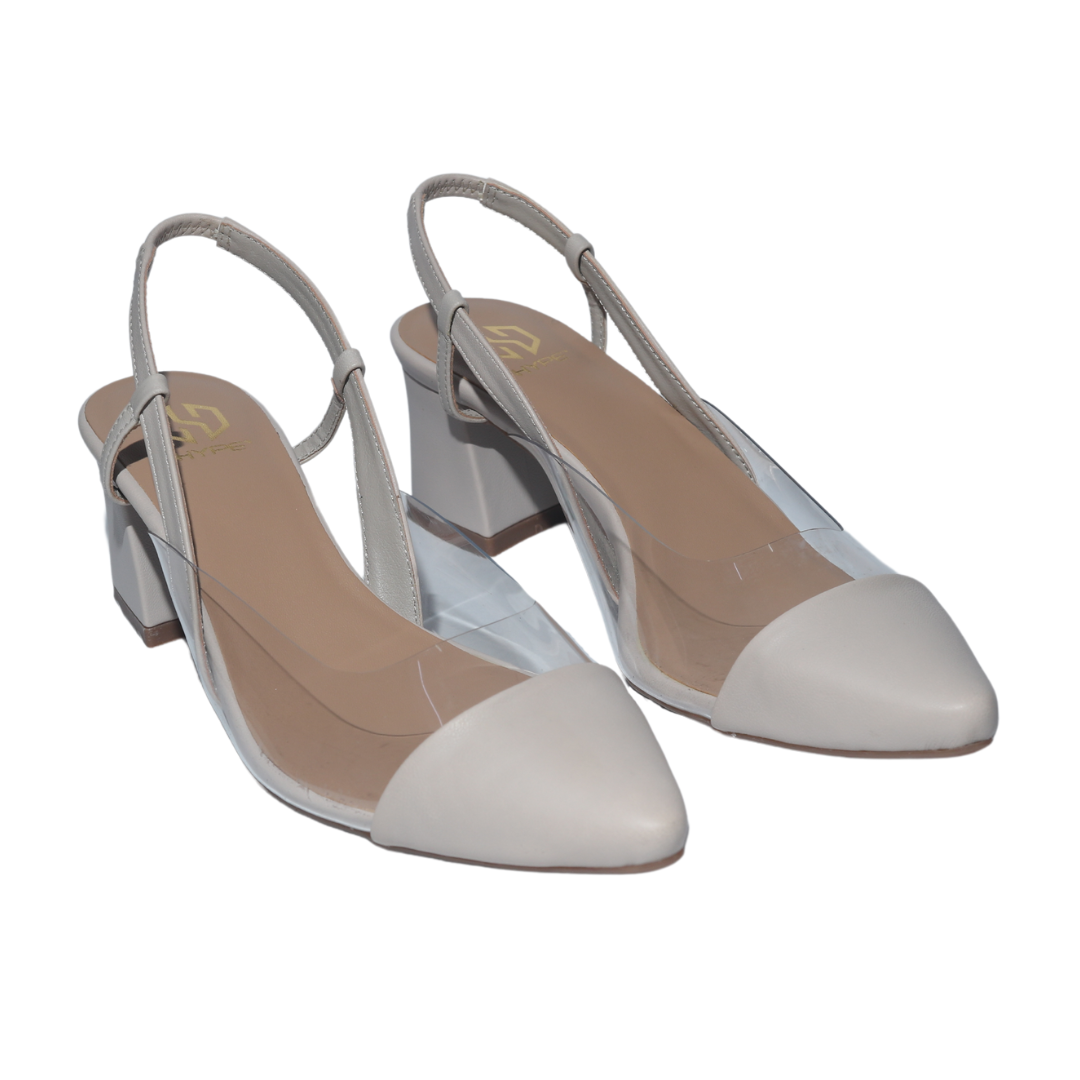 Ivory Transparent Slingback Block Heel