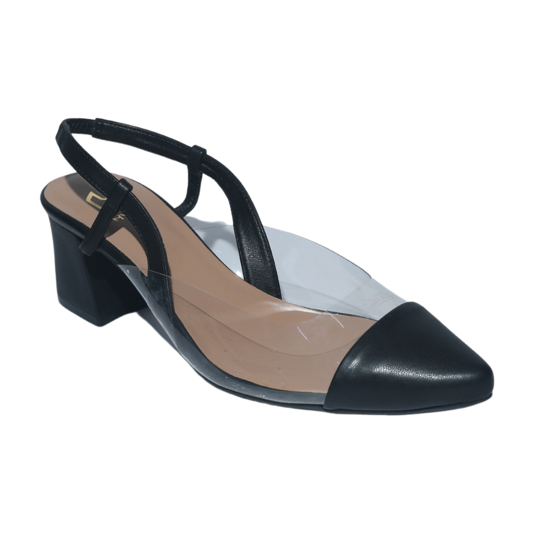 Black Transparent Slingback Block Heel