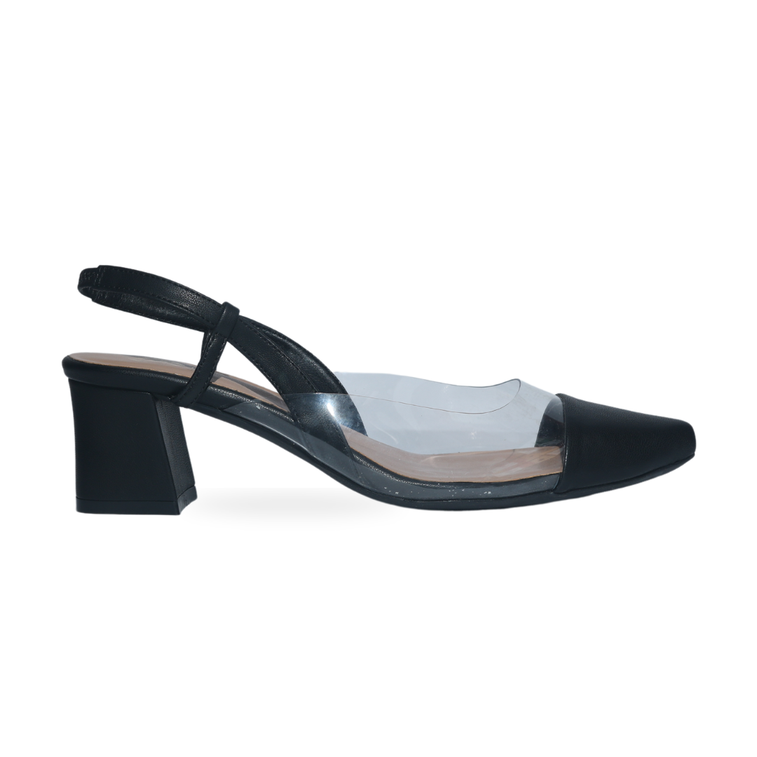 Black Transparent Slingback Block Heel